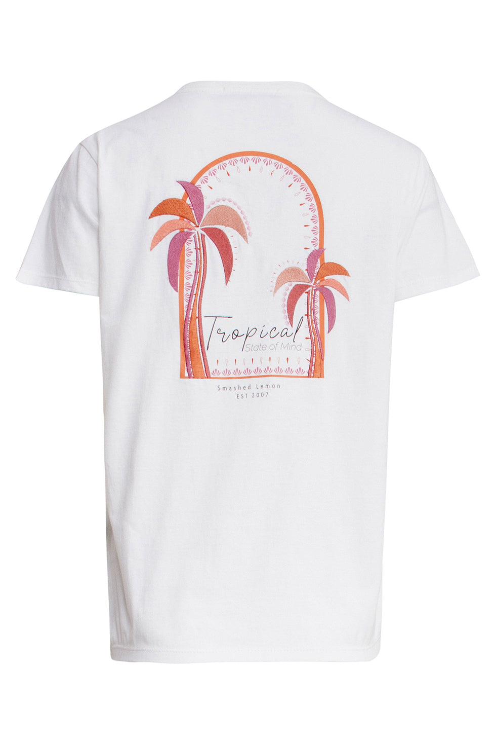25229 Te Katoenen T-Shirt Met Palm Printborduurwerkperzik | White-Multicolour