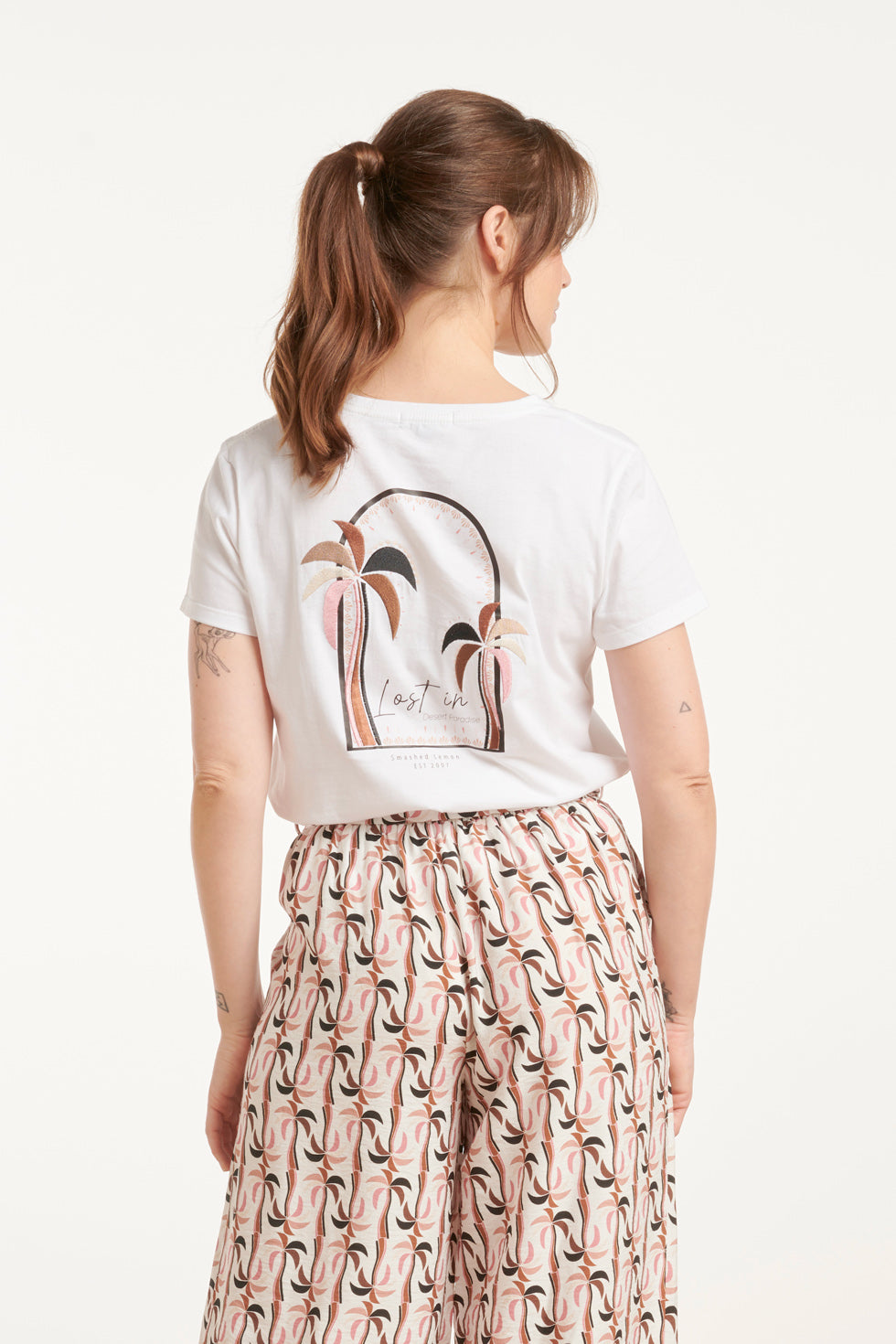 25230 Te Katoenen T-Shirt Met Palmprintmauve E Hues | White - Muticolour