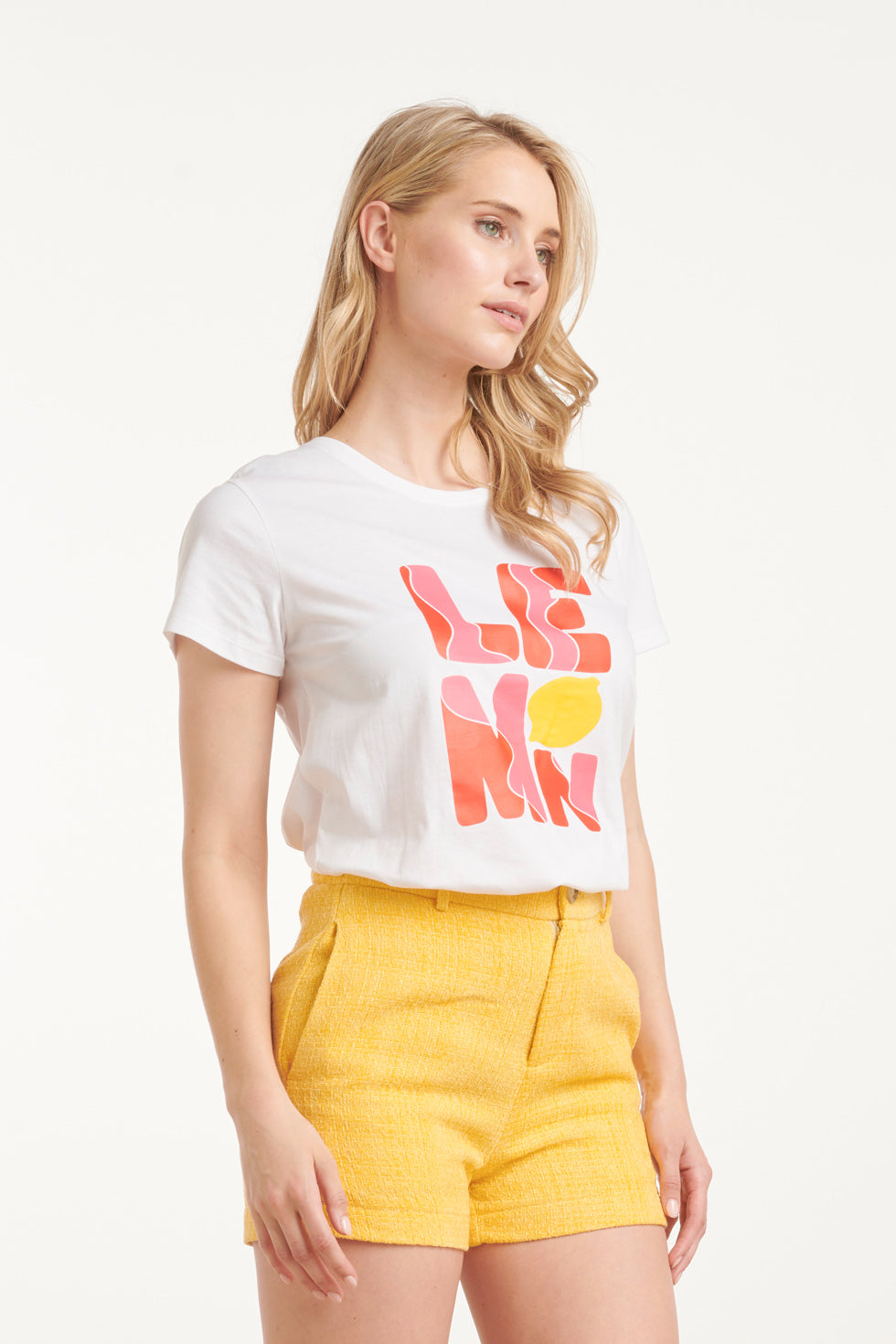 25232 Te Katoenen T-Shirt Met Lemon Print, | White - Muticolour