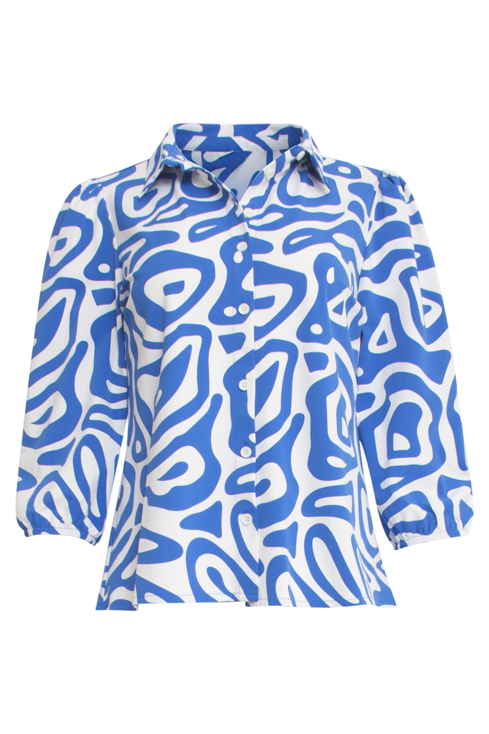 25249 Cobaltte Graphic Geprinte BlouseTravelkwaliteit | Cobalt - White