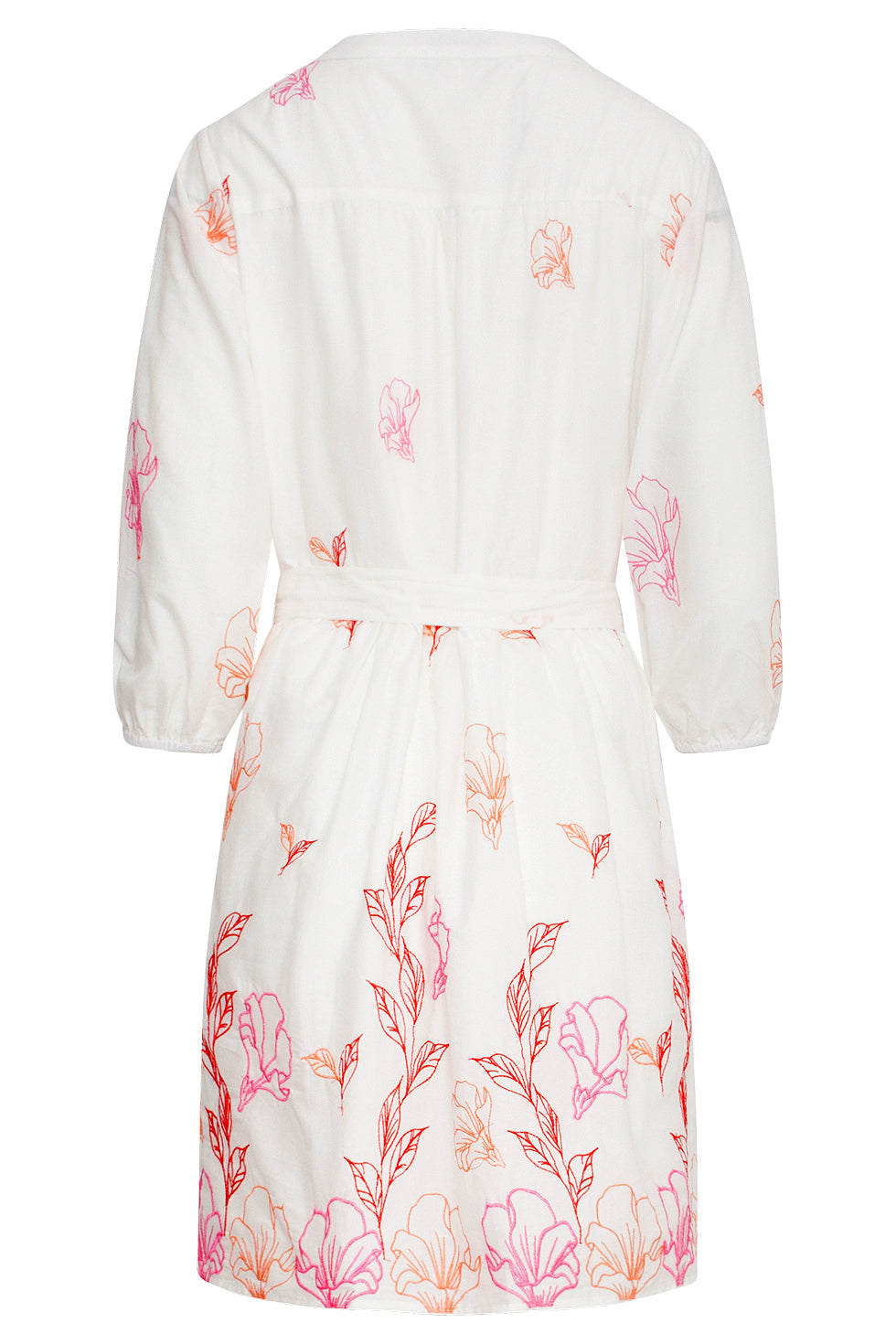 25263 Te Bloemen Geborduurde Korte Jurk Met V-Hals | White-Multicolour