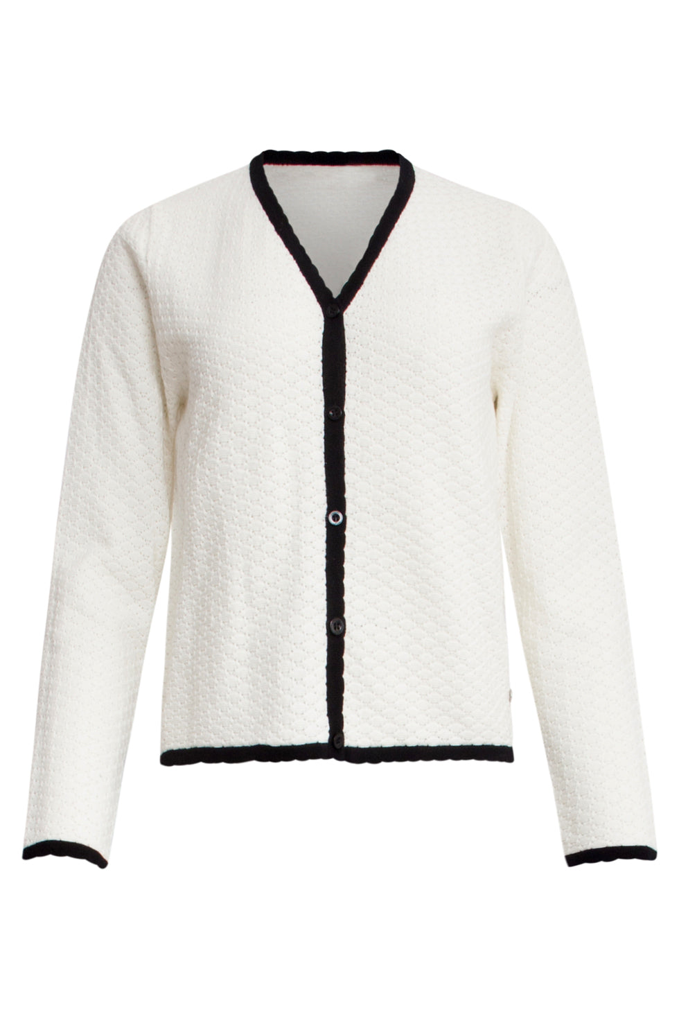 25265 Off White Knitted Cardigan Met E Contrast Details | Offwhite-Black