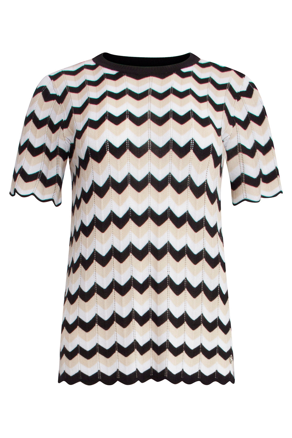 25266 Zigzag Gebreide Top, | Sand-Black