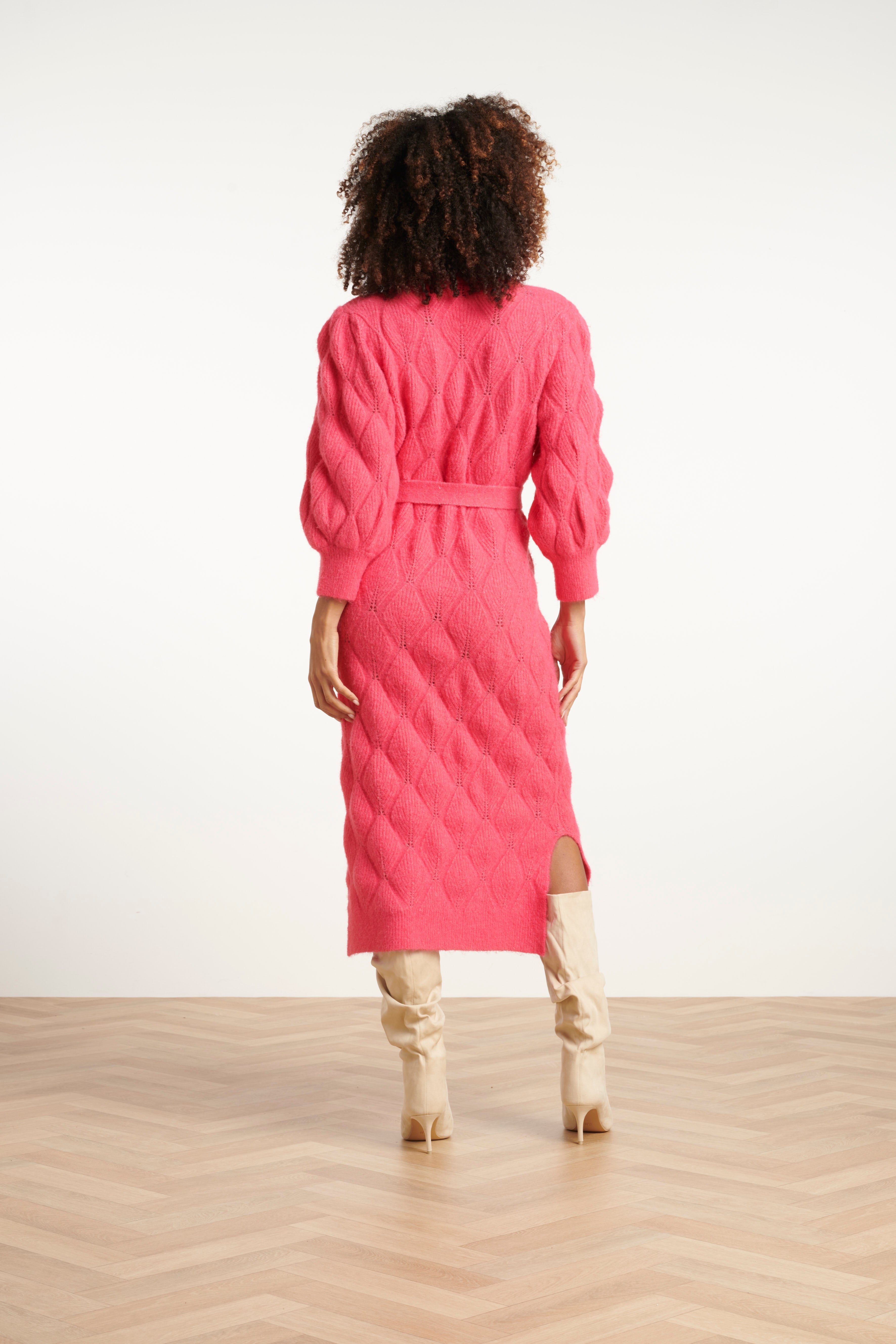 25501 Damesgebreide Midi Jurk | Cerise