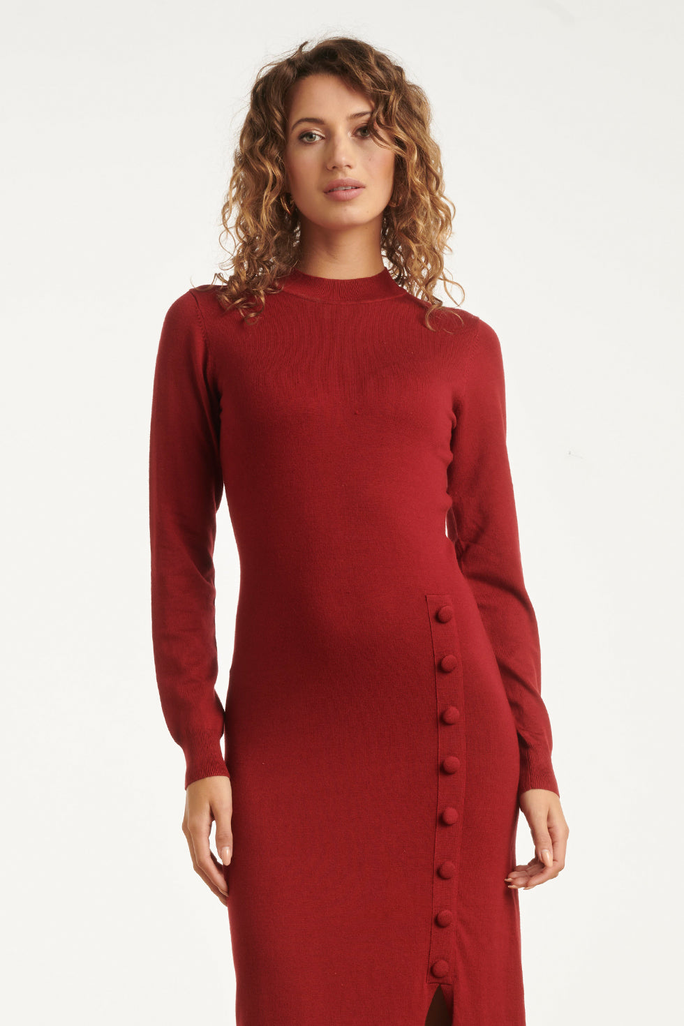 25503 Damesgebreide Jurk Met Lurex | Bordeaux