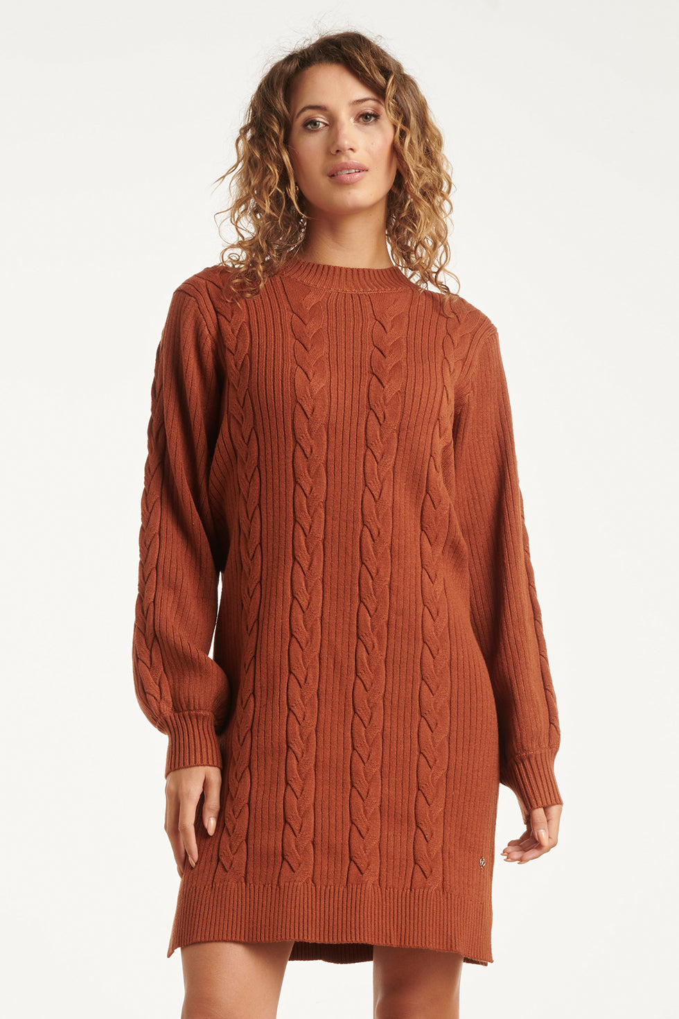 25507 Smashed Lemon Damesgestructureerd Gebreide Jurk | Cognac