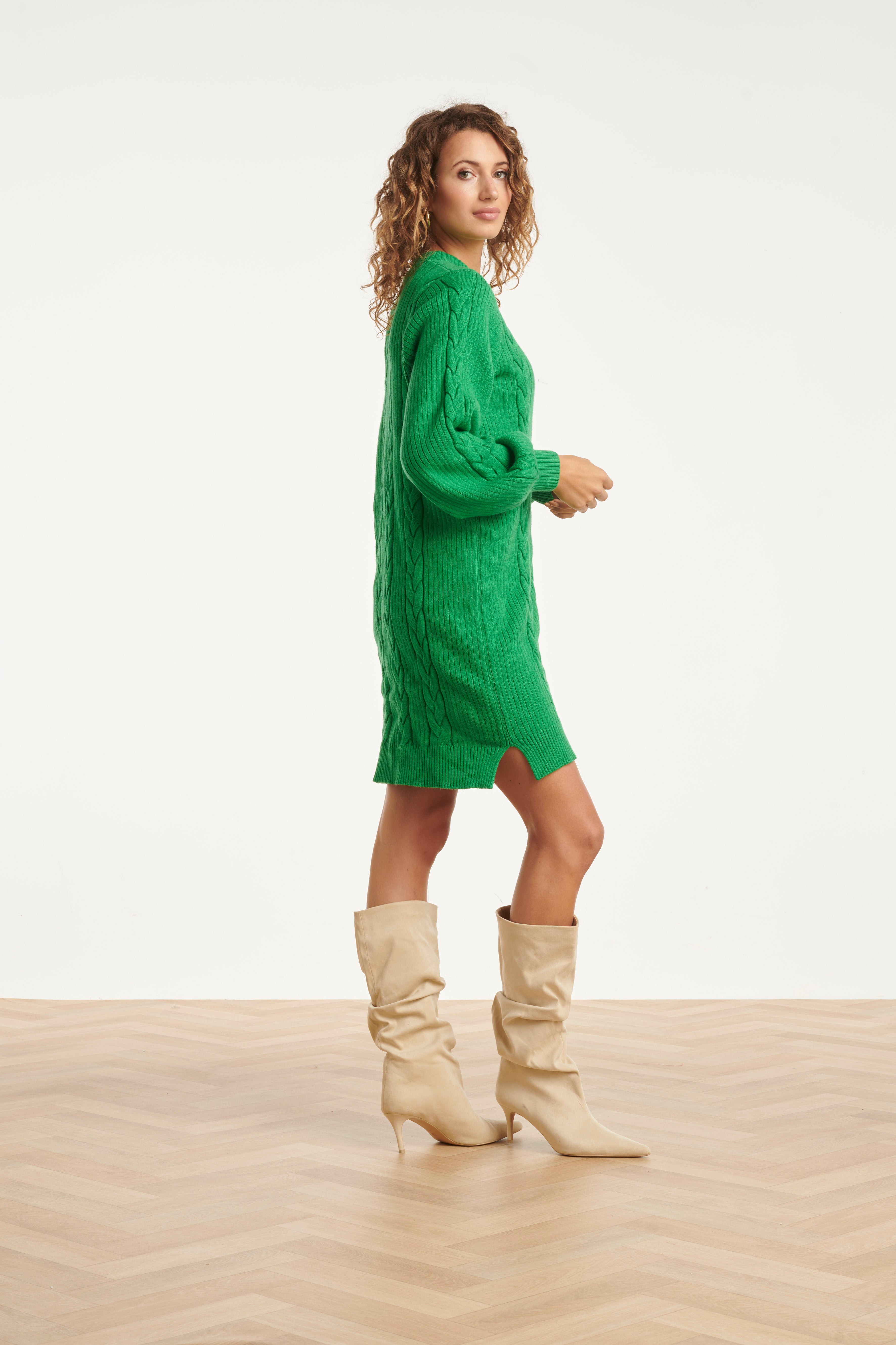 25507 Smashed Lemon Damesgestructureerd Gebreide Jurk | Green