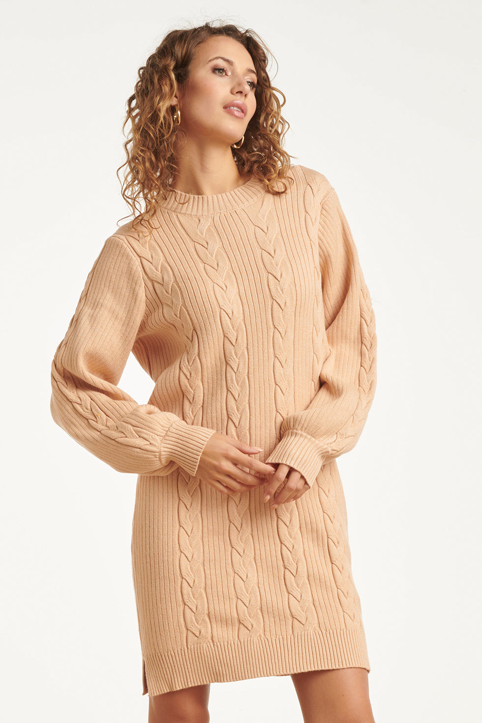 25507 Damesgestructureerd Gebreide Jurk | Camel