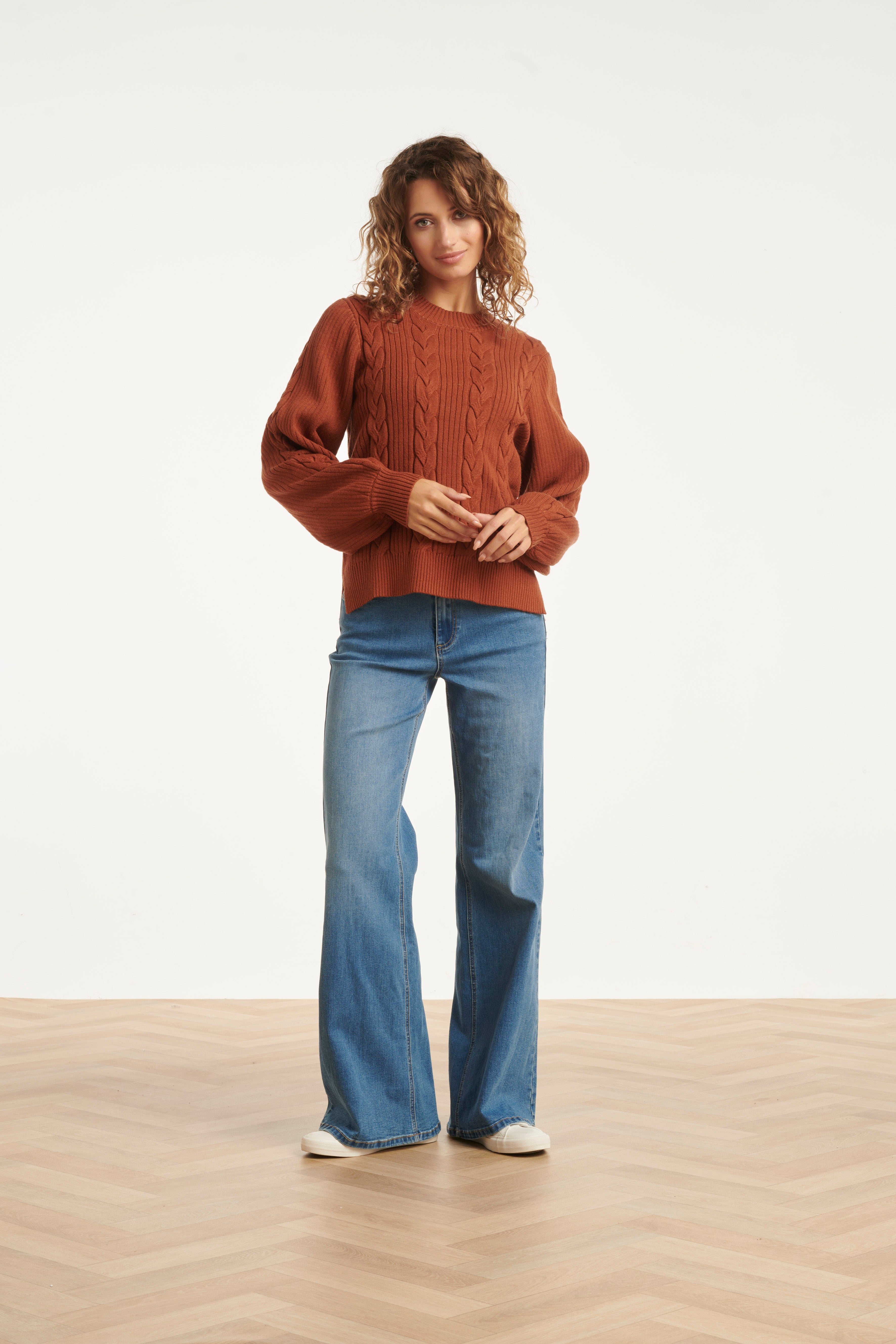 25508 Smashed Lemon Damesgestructureerd Gebreide Trui | Cognac