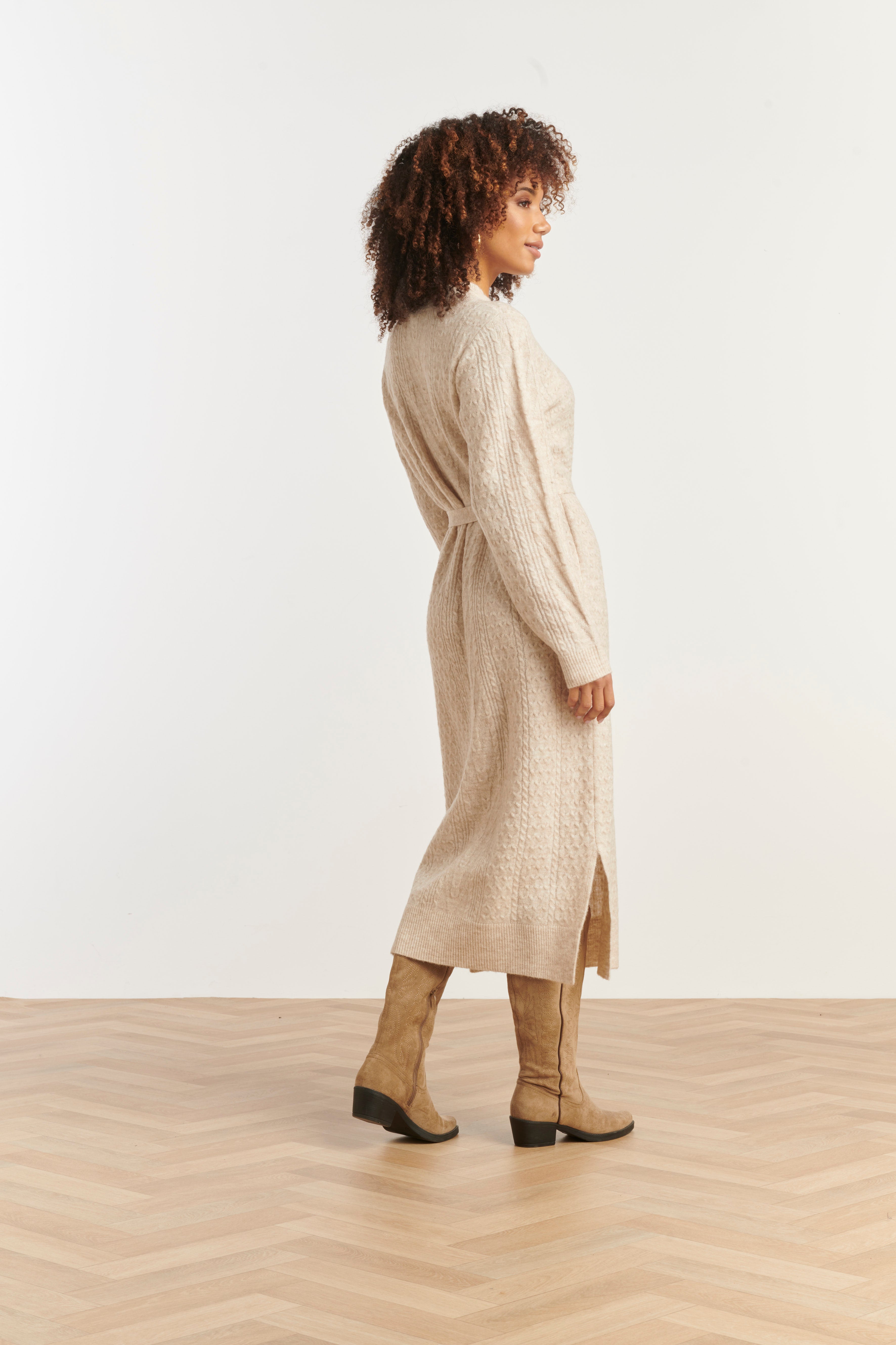 25510 Smashed Lemon Damesgebreide Maxi Jurk | Sand