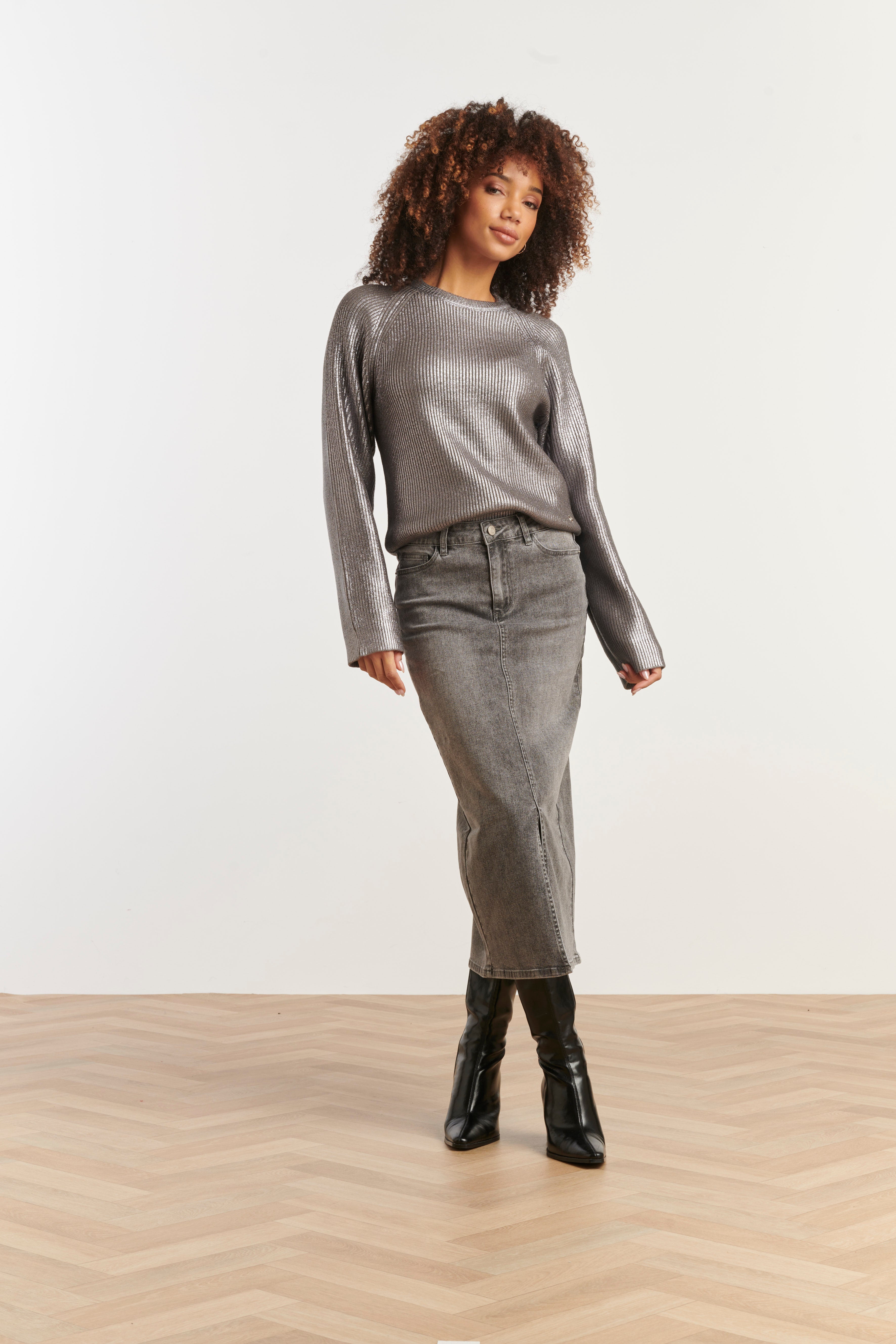 25519 Smashed Lemon Gebreide Gelakt Damestop | Silver