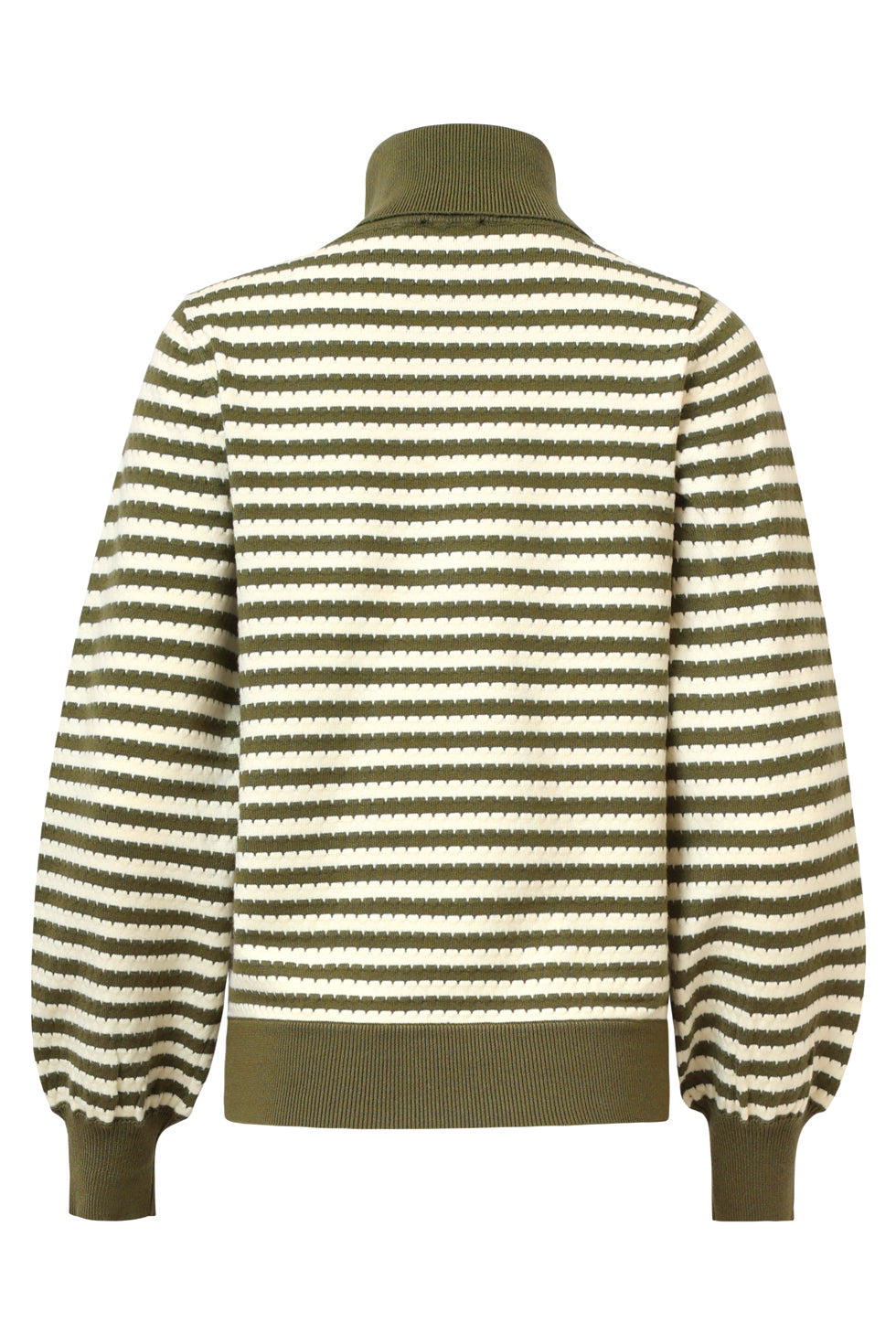 25526 Smashed Lemon Gebreide Damestop met Hoge Col Pofmouwen | Army - Off White