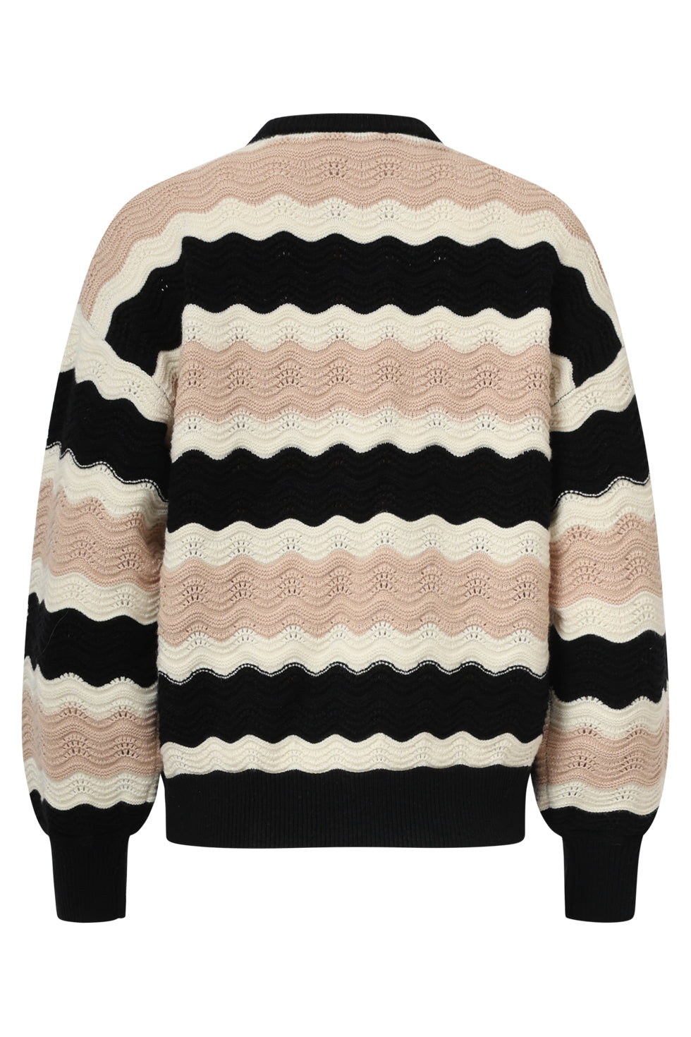 25528 Smashed Lemon Damesgebreide Top Zand met Golfpatroon Pofm... | Black - Sand