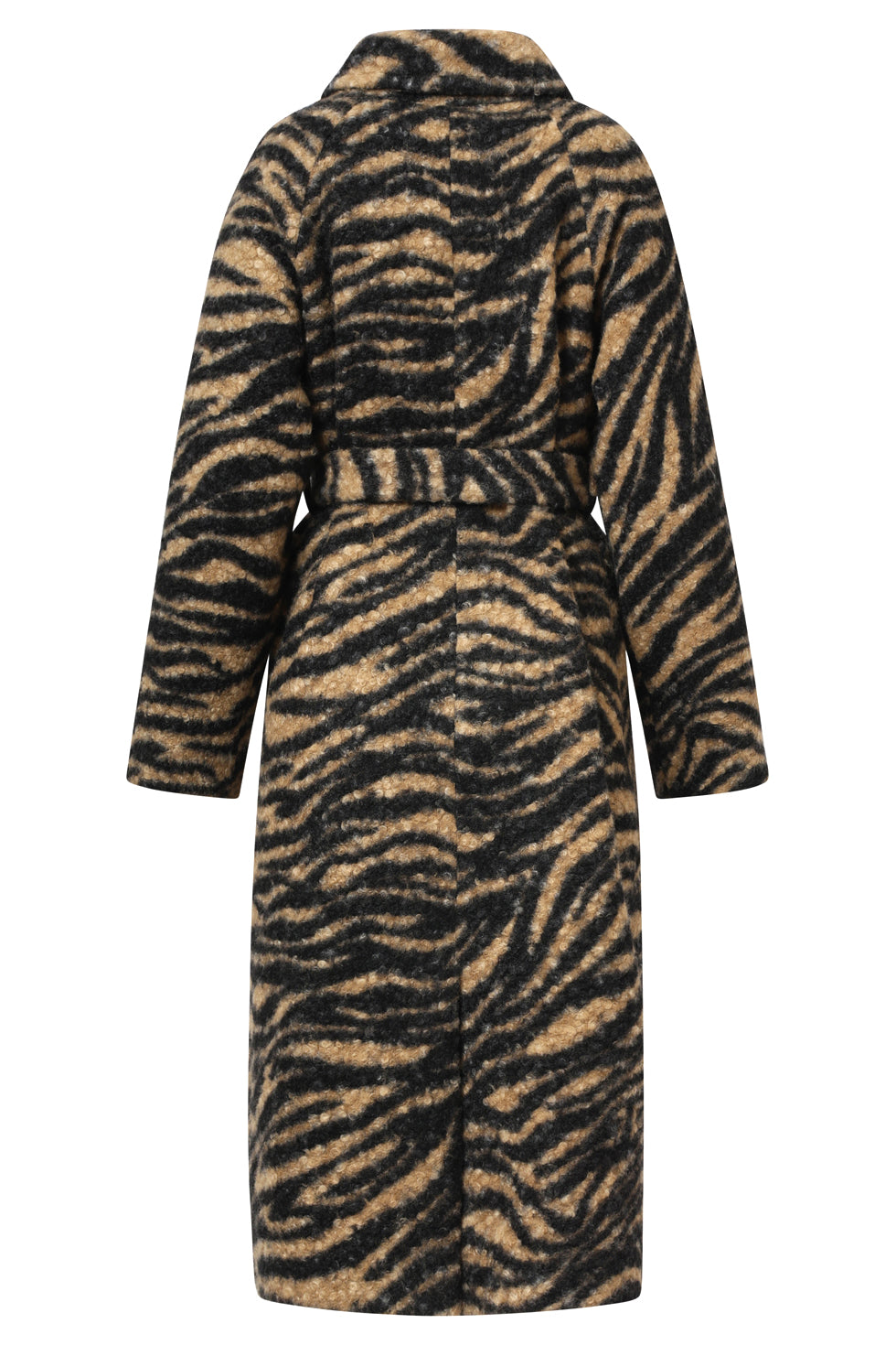 25545 Lange Bouclé Jas met Zebraprint in Camel en Zwart | Camel - Black