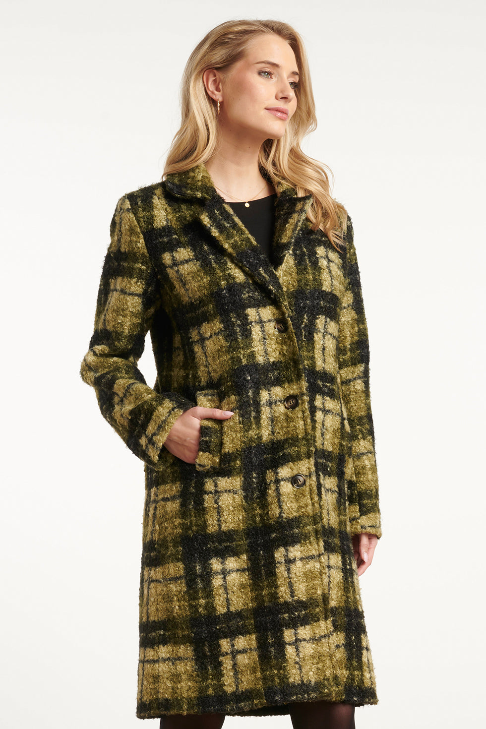 25546 Smashed Lemon Bouclé Ruitjesjas | Army - Light Green