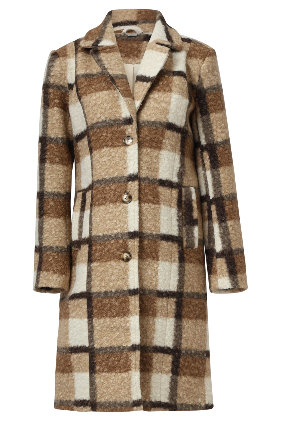 25546 Smashed Lemon Bouclé Ruitjesjas | Camel - Off White