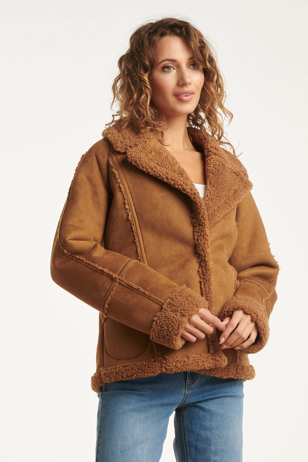 25553 Smashed Lemon Korte Lammy Jas met Reverskraag | Cognac