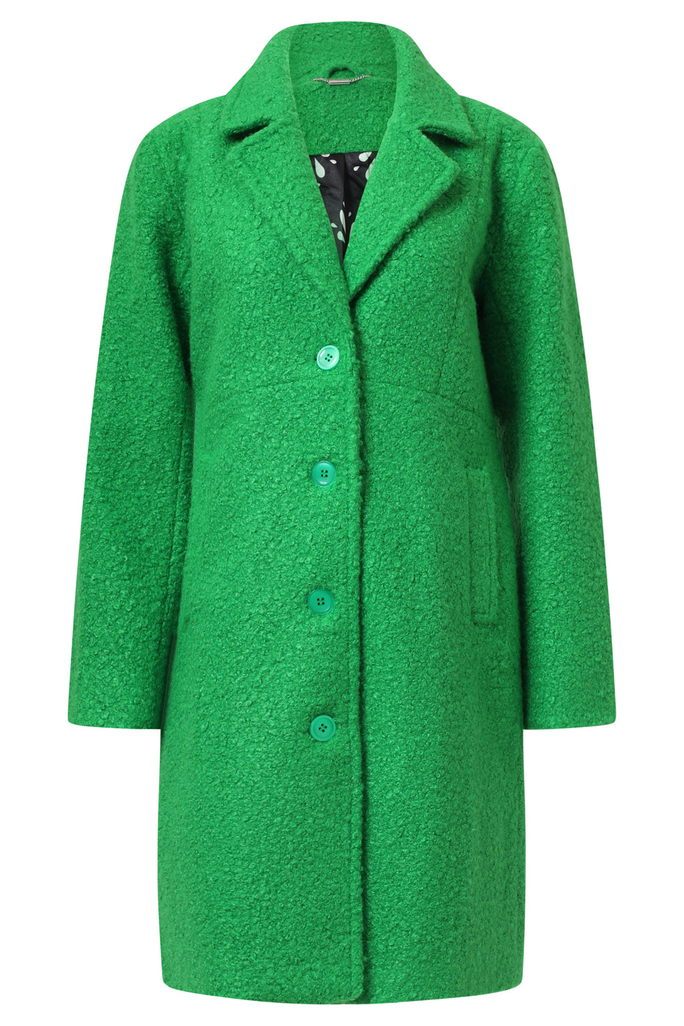 25554 Smashed Lemon Bouclé Jas met Parelmoerknopen | Green