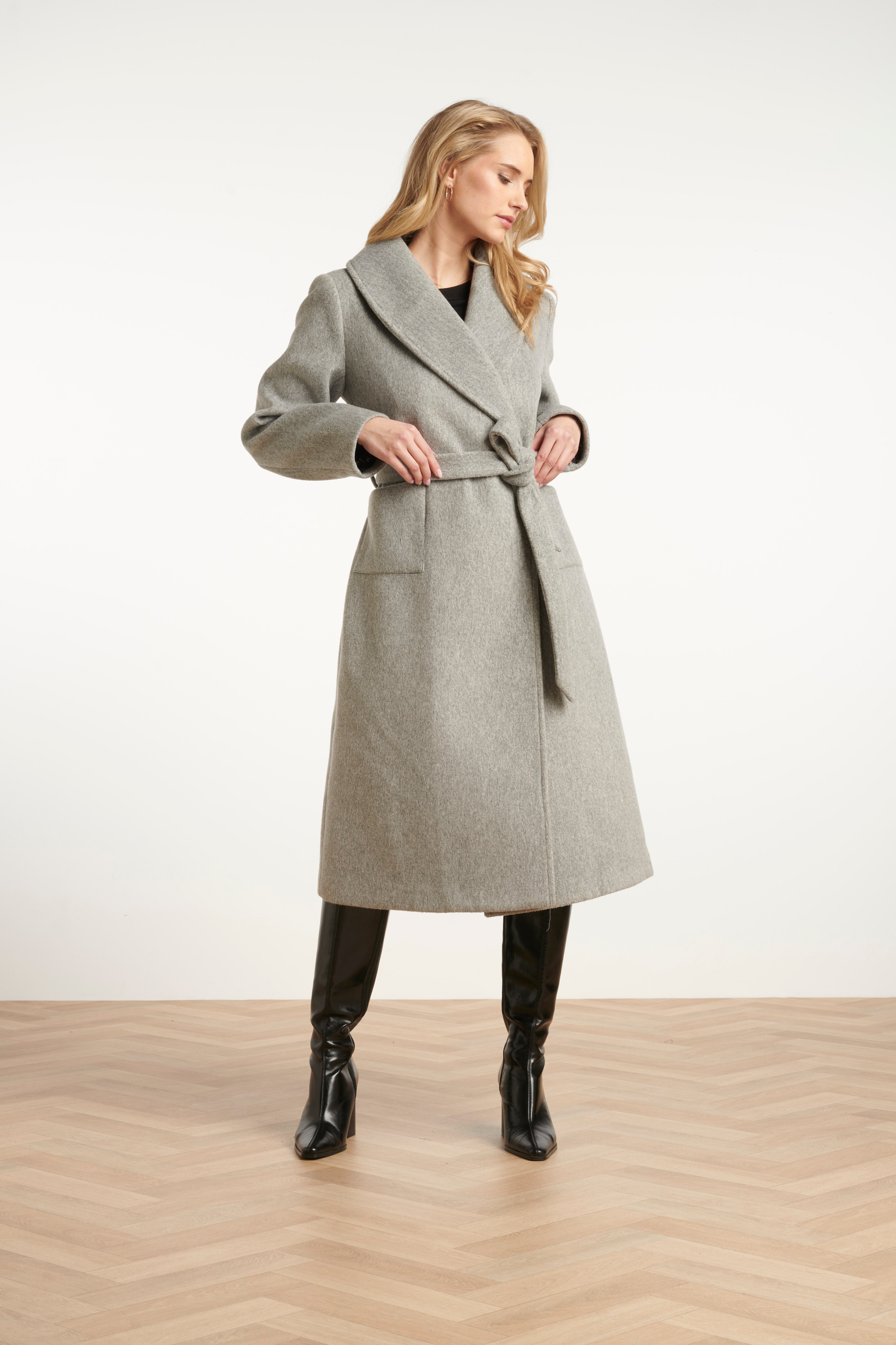 25555 Lange Uni Jas Met Ceintuur | Grey