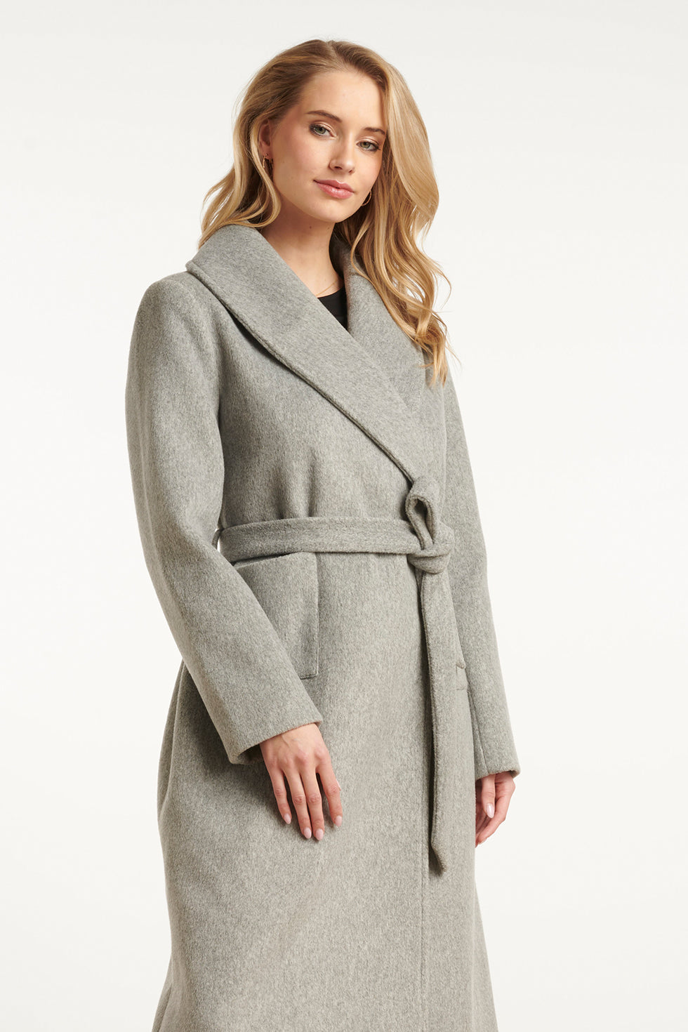 25555 Smashed Lemon Lange Uni Jas met Ceintuur | Grey