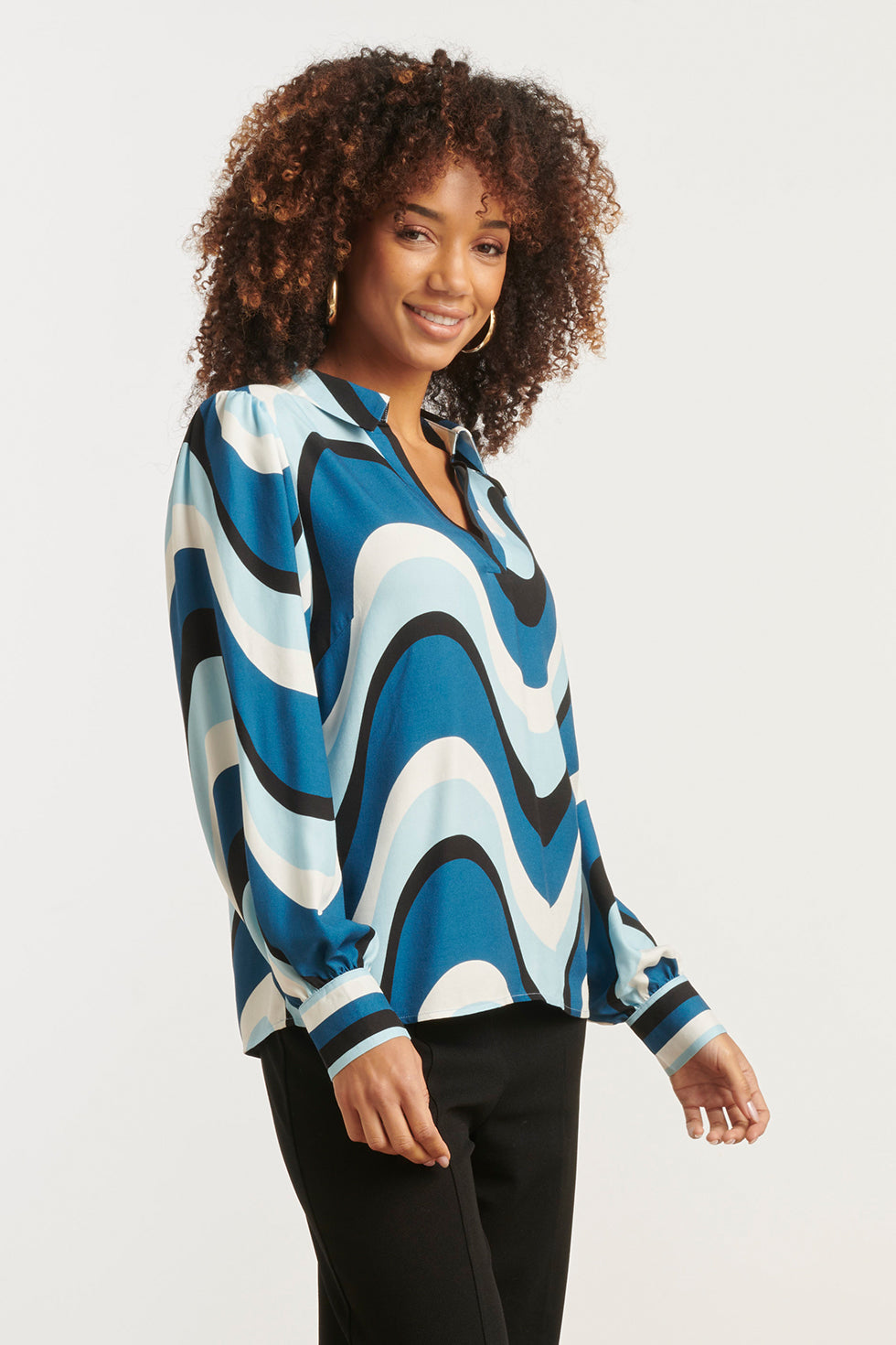 25575 GolvEnde PrInt Top in  Zwart en Blauw | Light Blue - Muticolour