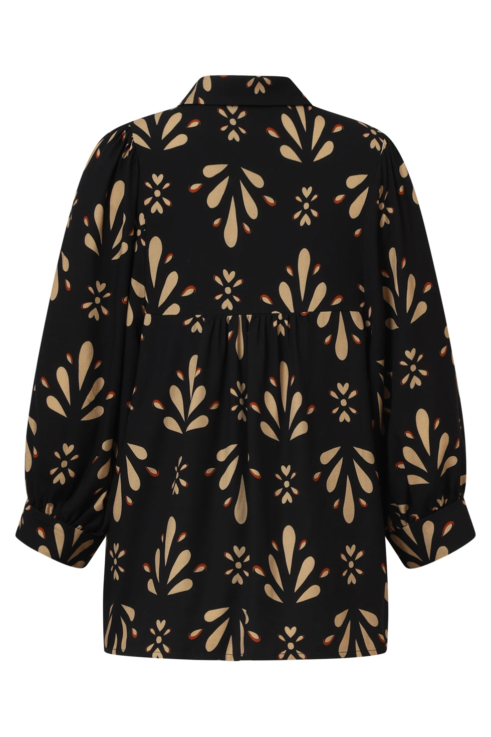 25598 Ornament Geprint Top in Zwart en Camel | Black - Camel