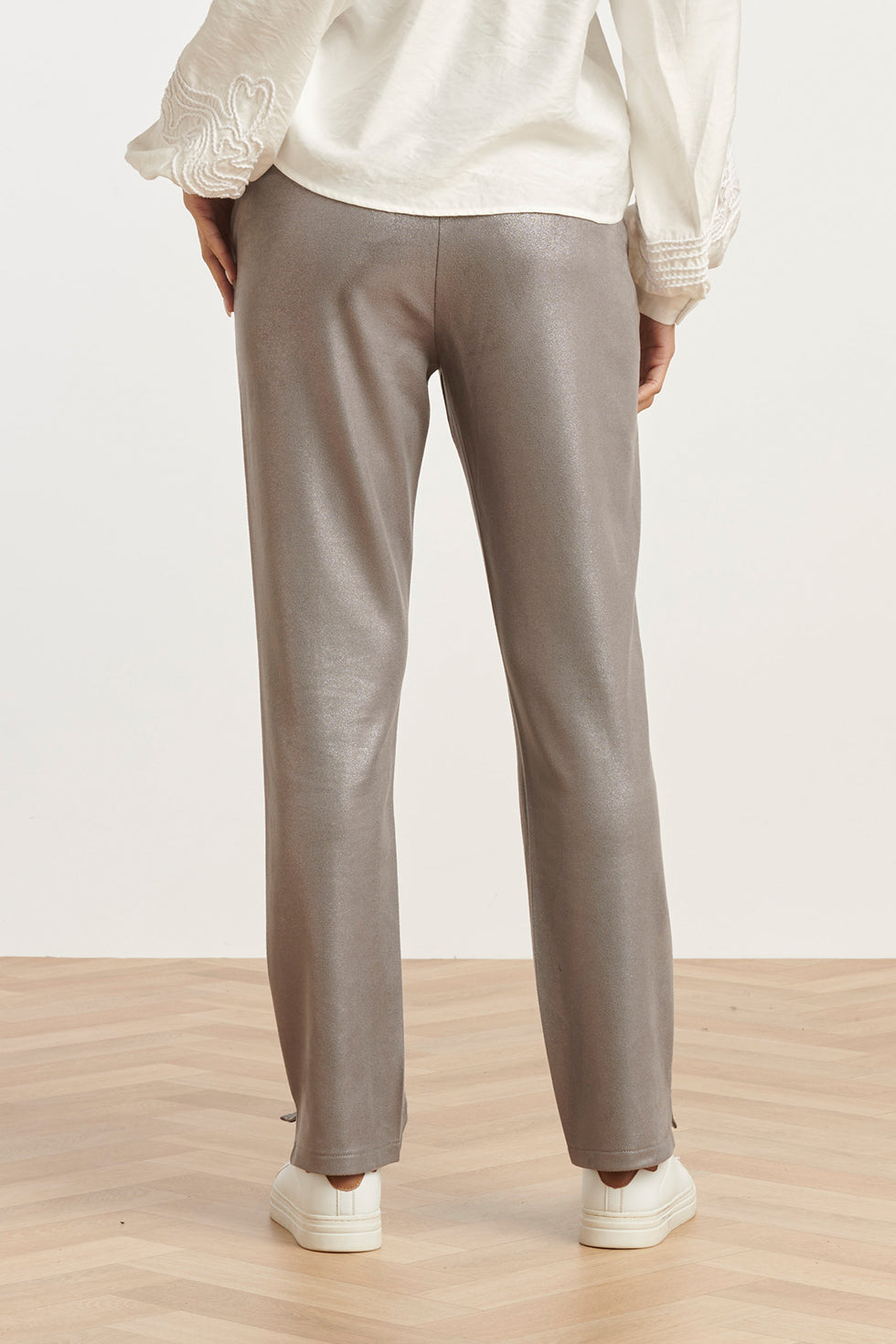 25600 Smashed Lemon Damesglanzende Metallic Broek | Silver Grey