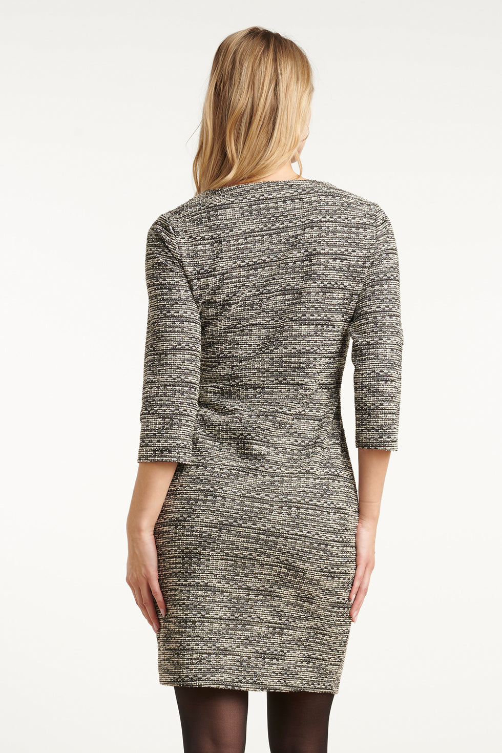 25608 Zwart Wit Tweed Jurk | Black White