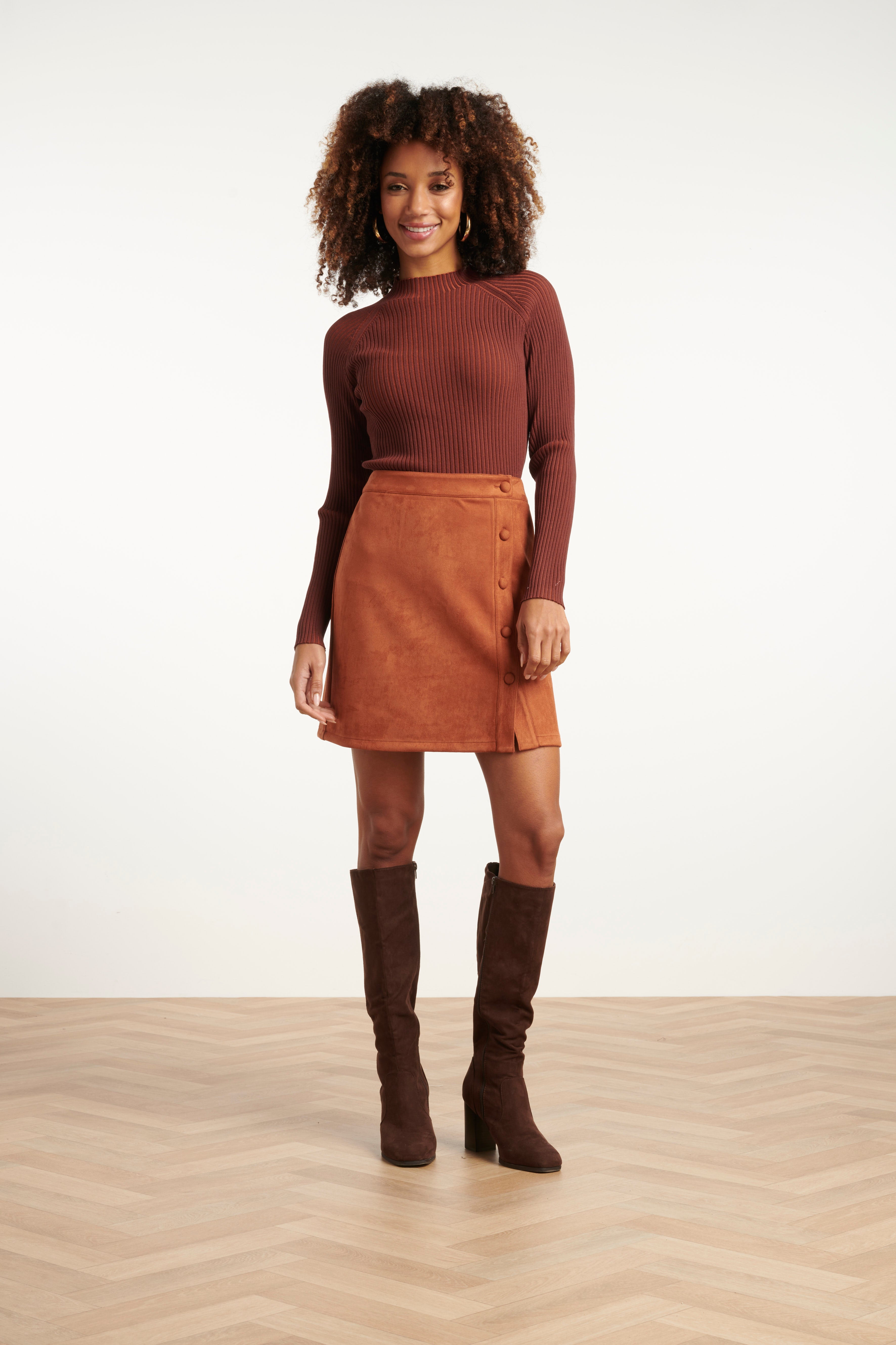 25617 Smashed Lemon Damessuède Rok | Cognac