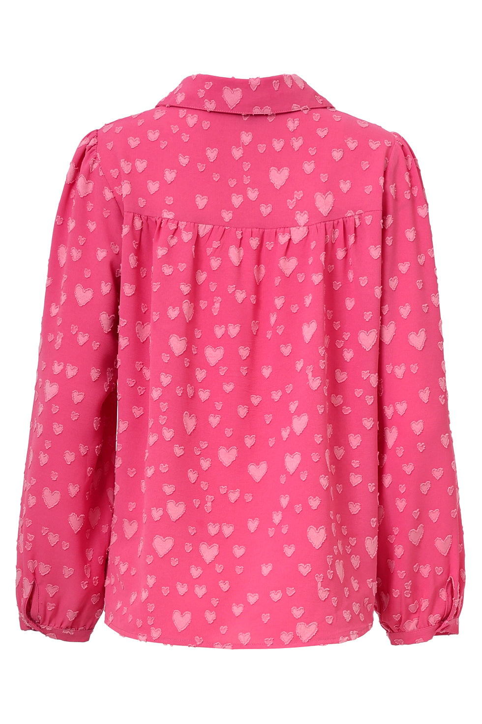 25623 Smashed Lemon Damesblouse met Hartjesmotief Lange Pofmouwen | Cerise