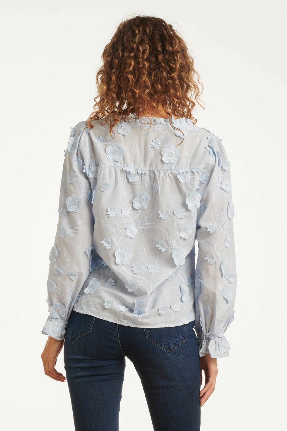 25624 Smashed Lemon Dames3d Bloemenprint Top met V Hals | Light Blue
