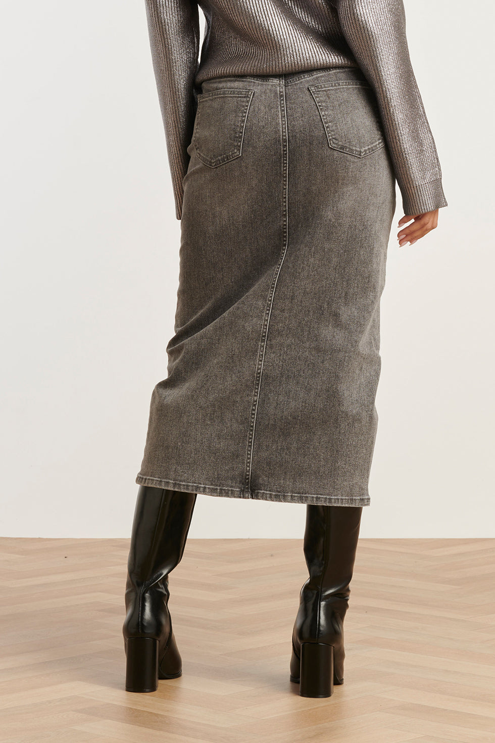 25632 Smashed Lemon Damesmidi Rok | Grey Denim