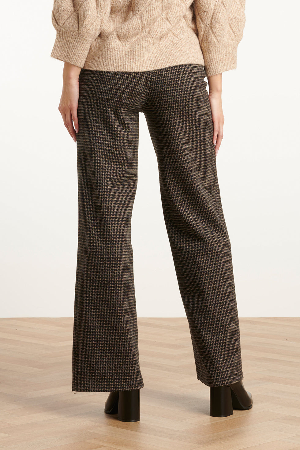 25639 Zwart en Zand Houndstooth Broek | Black - Sand