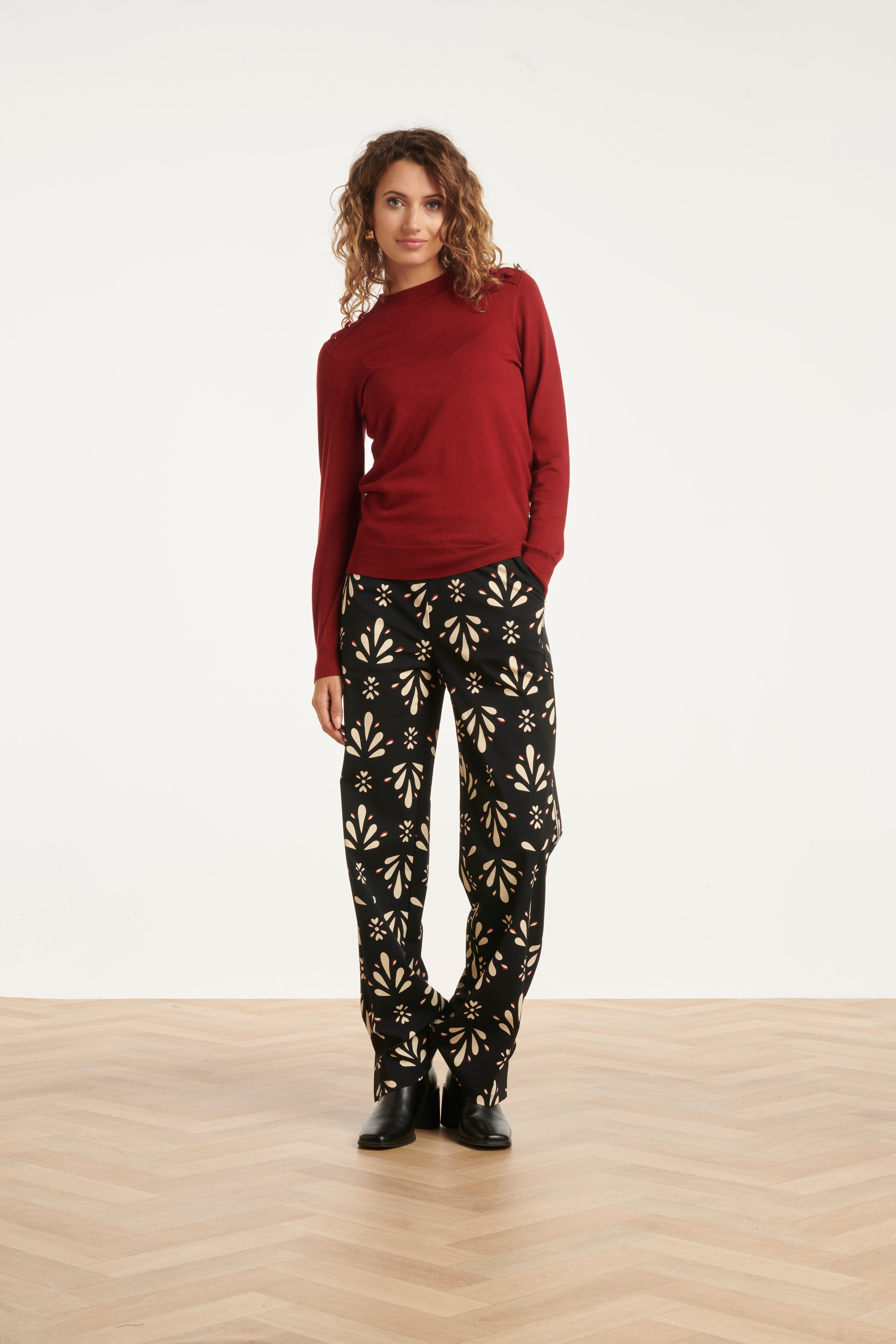 25651 Zwart en Offwhite Travelkwaliteit Broek | Black - Off White