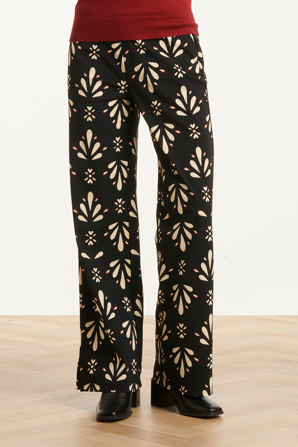 25651 Zwart en Offwhite Travelkwaliteit Broek | Black - Off White