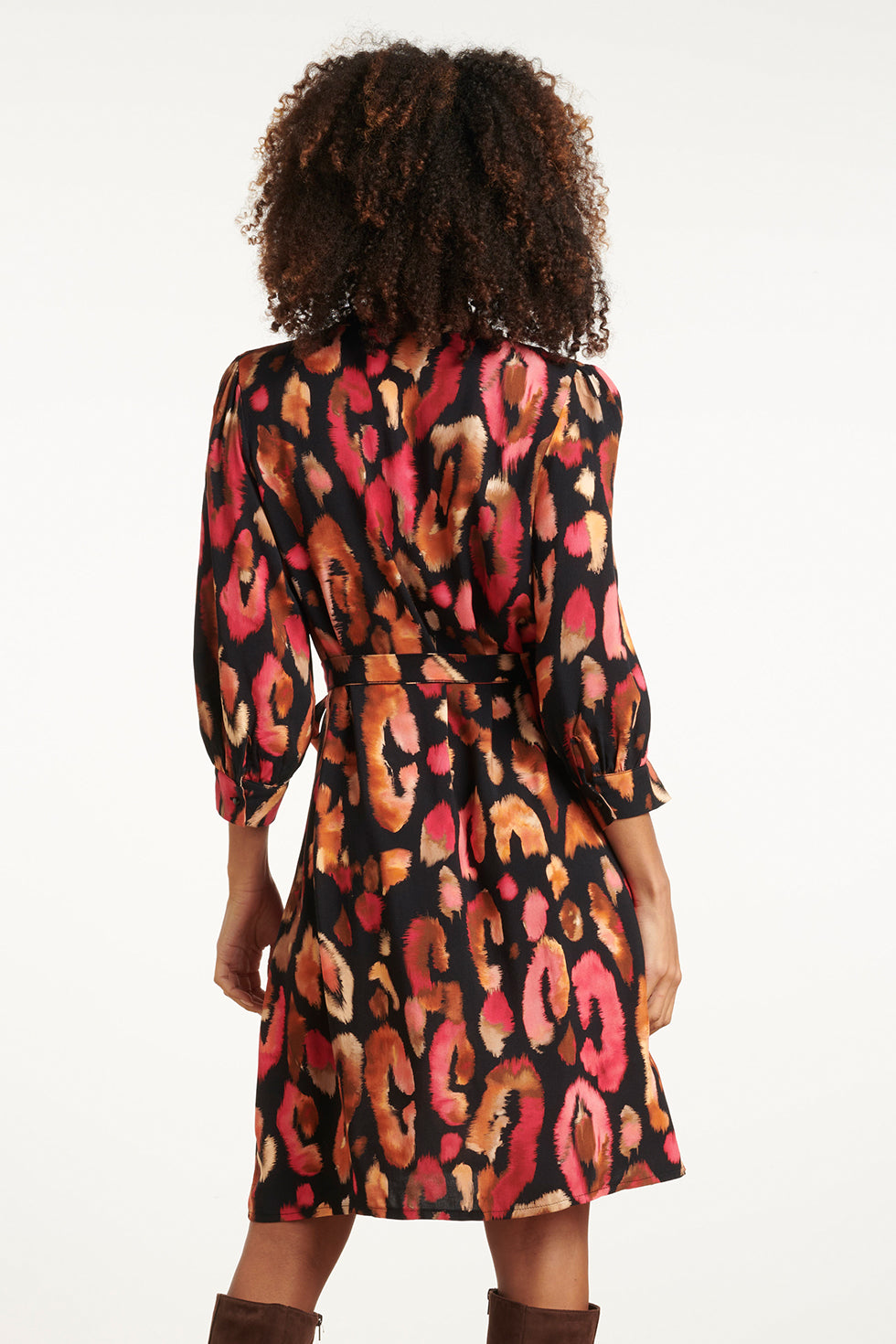 25677 Roze en Zwart Dierenprint Jurk | Black - Muticolour