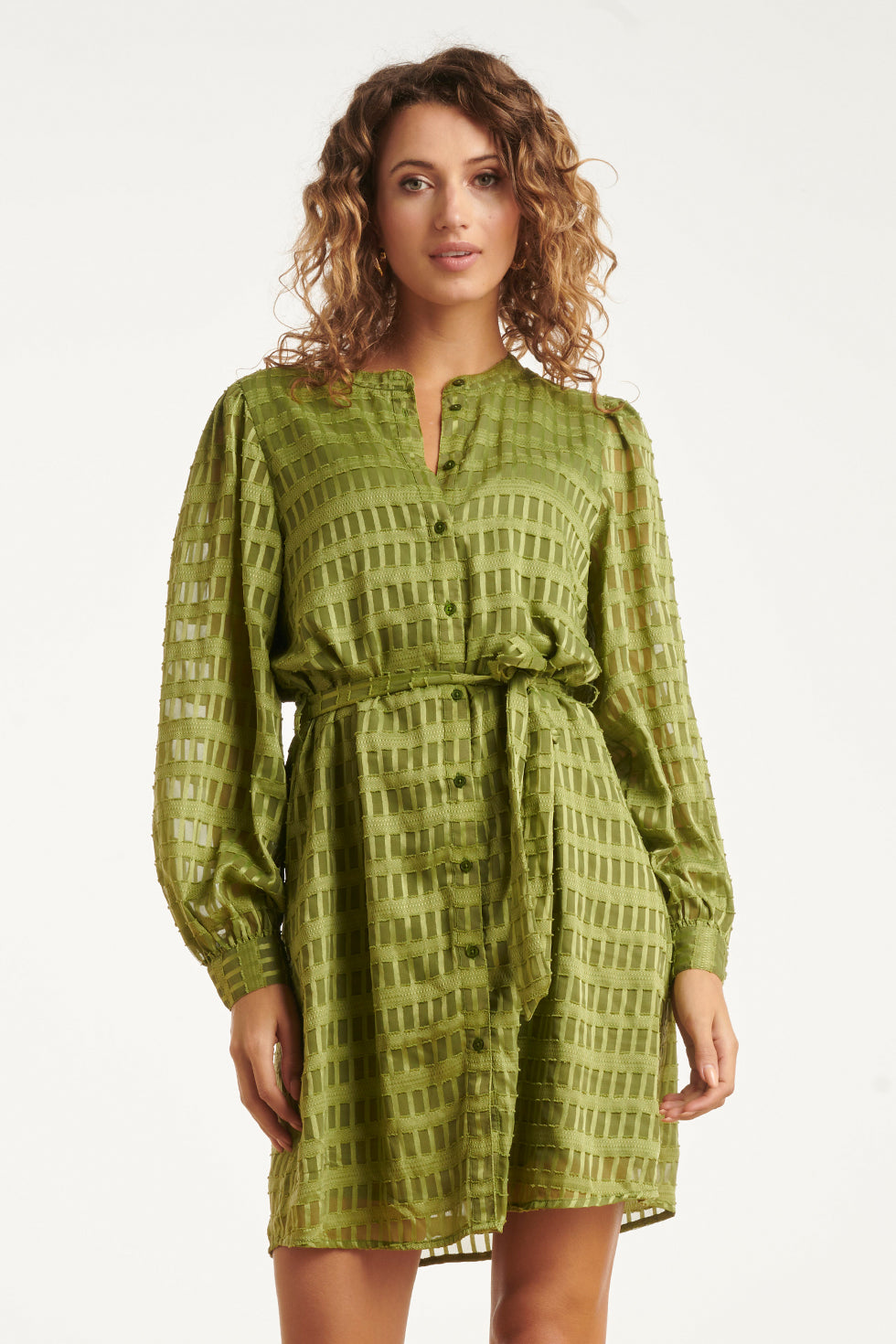 25698 Smashed Lemon Dameskorte Jurk met Structuur | Army