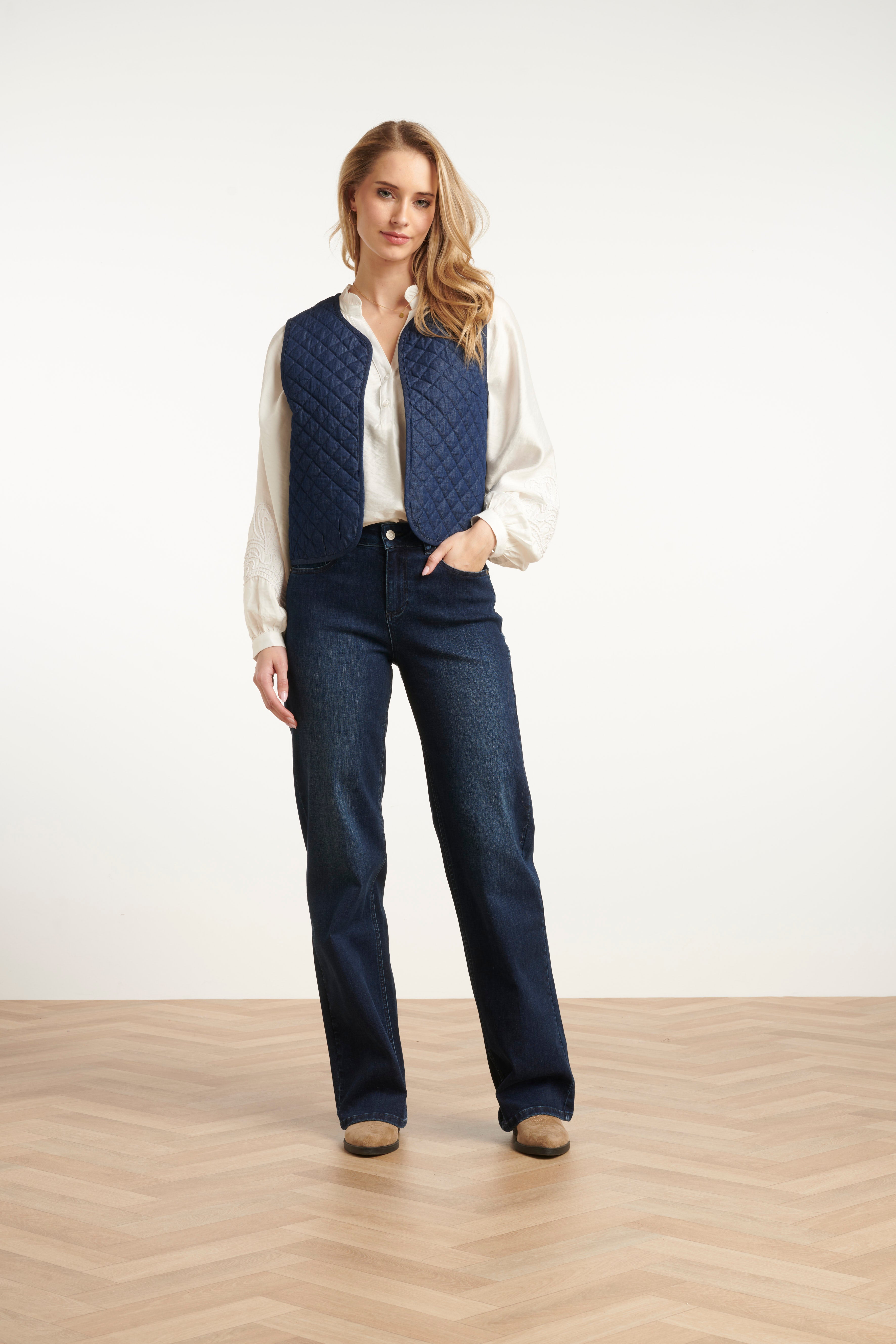 25701 Denim Gilet In Het Donkerblauw | Dark Blue Denim