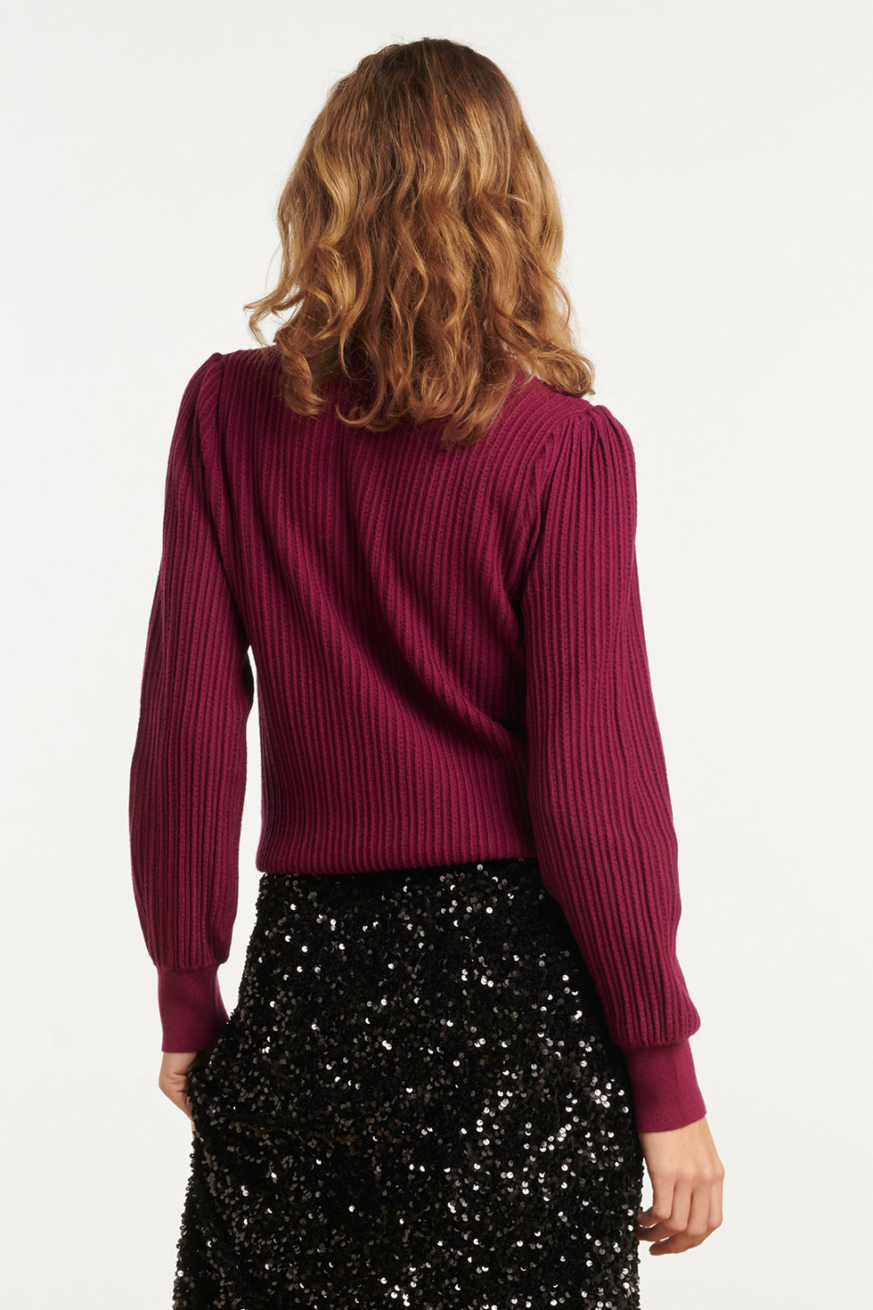 25743 – Smashed Lemon Gebreide top met structuur | Aubergine