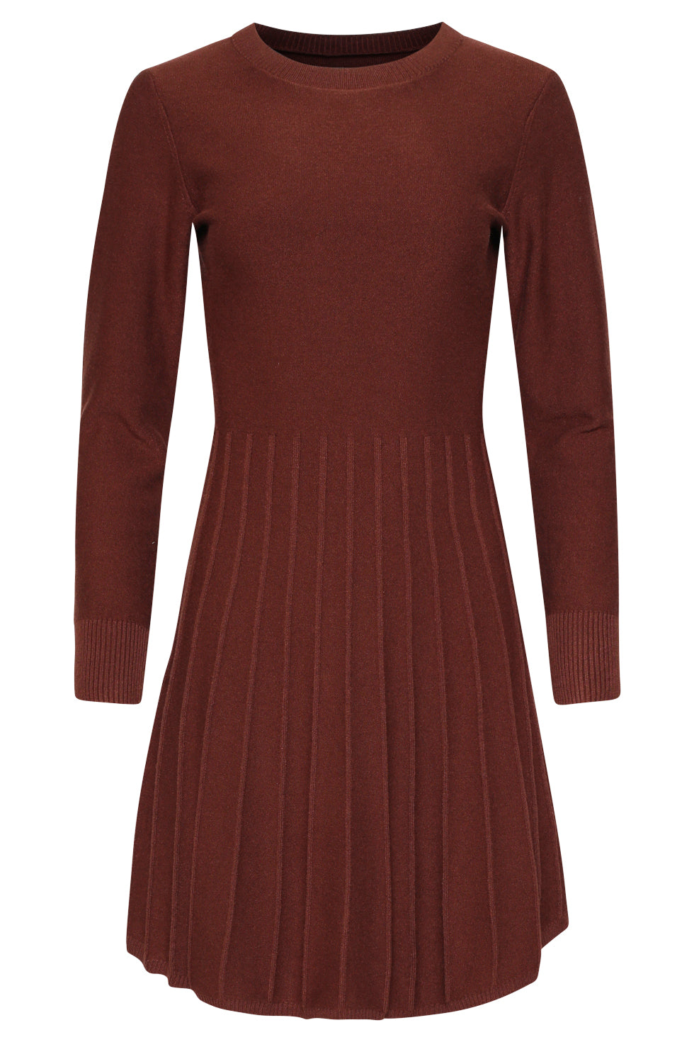 25745 – Smashed Lemon Gebreide jurk met elegante plooival | Brown