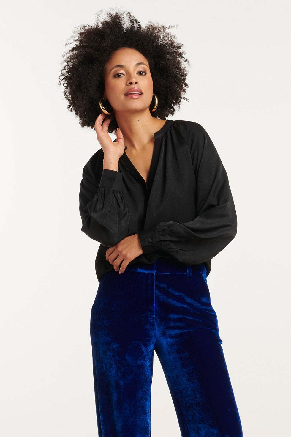 25752 – Satijnlook Blouse Met Knoopsluiting | Black