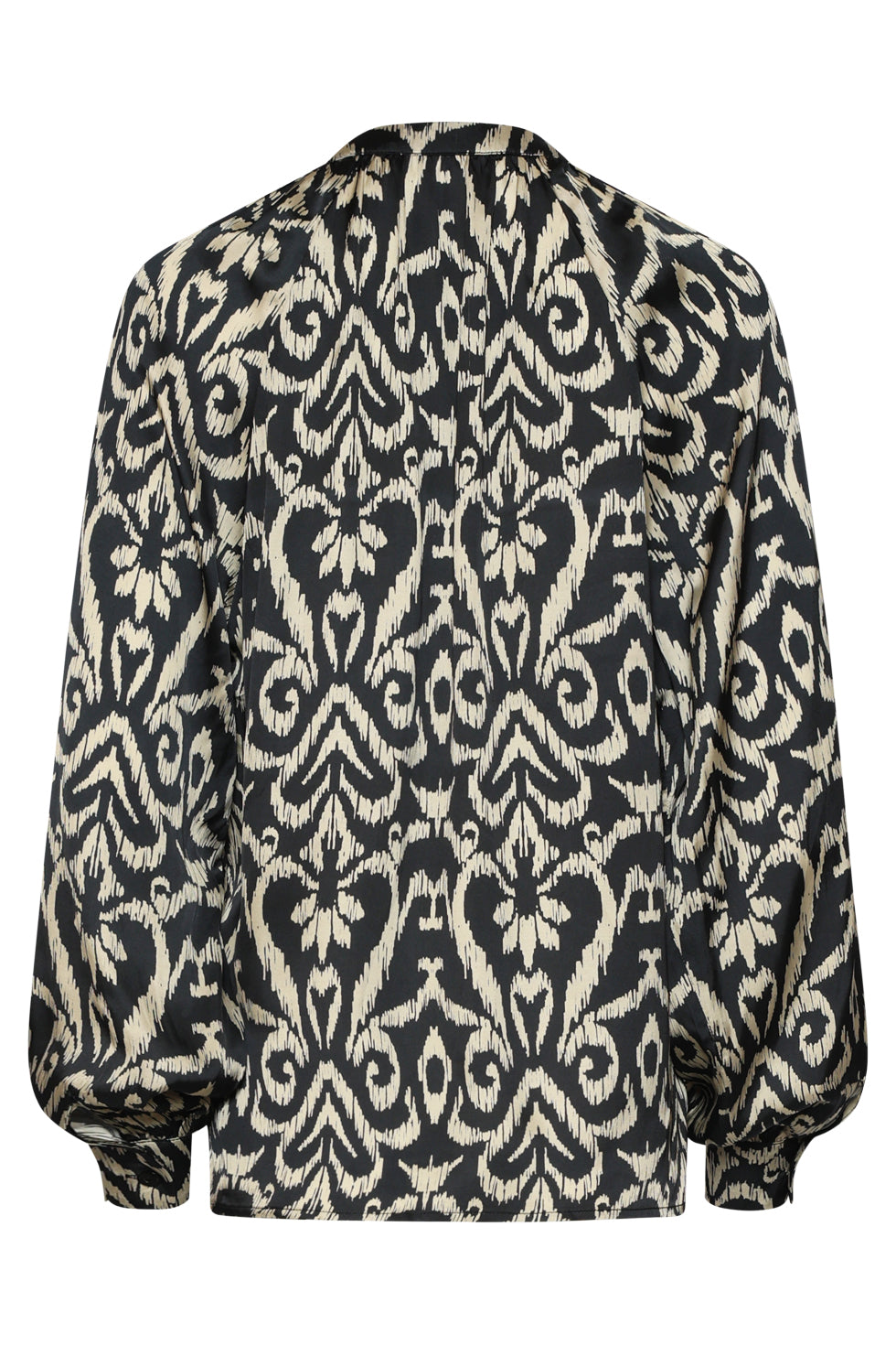 25776 – Smashed Lemon Satijn viscose blouse met Aztec print | Black - Sand