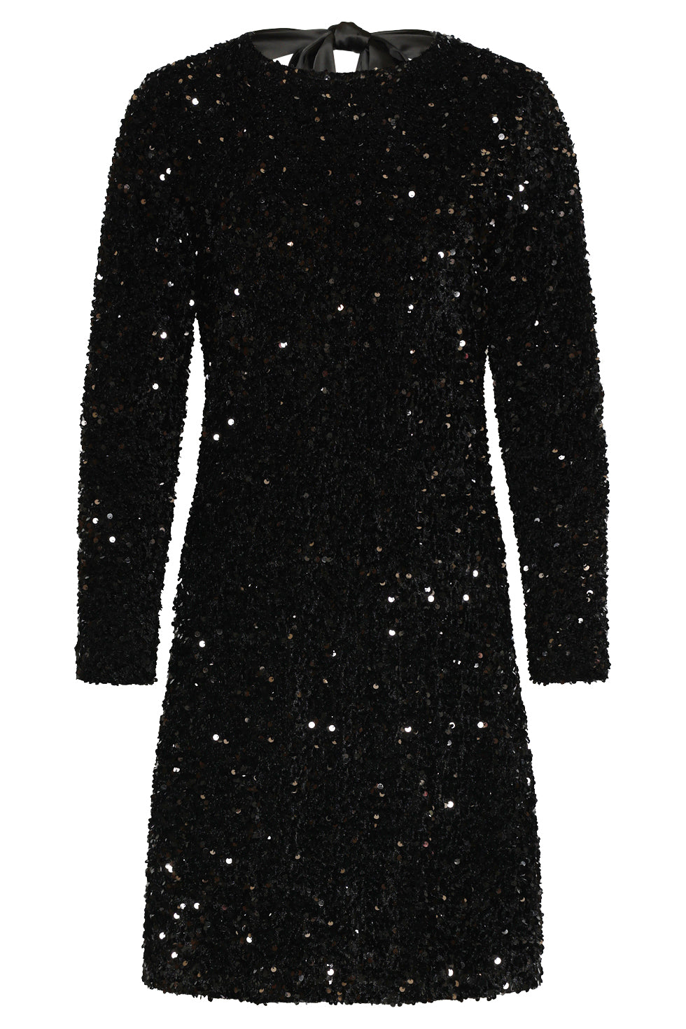 25783 – Smashed Lemon Pailletten jurk met satijnen strikdetail | Black
