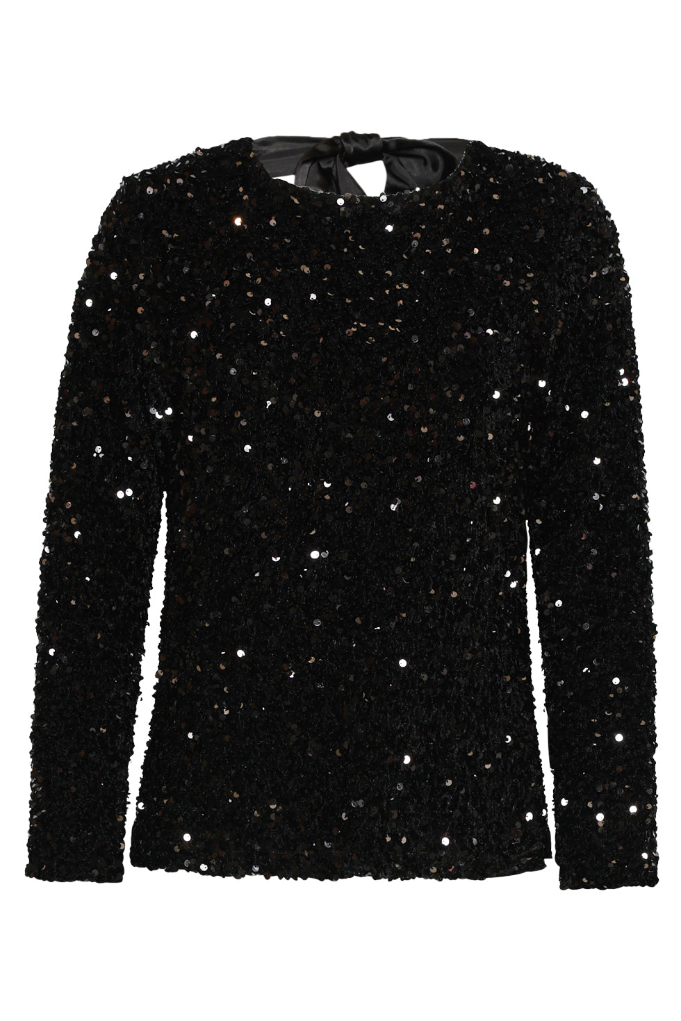 25784 – Pailletten TOp Met Satijnen Strik op De Rug | Black