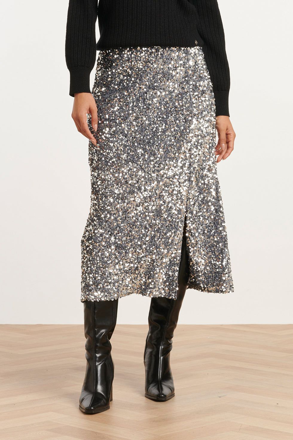 25785 – Pailletten Midi-Rok | Silver