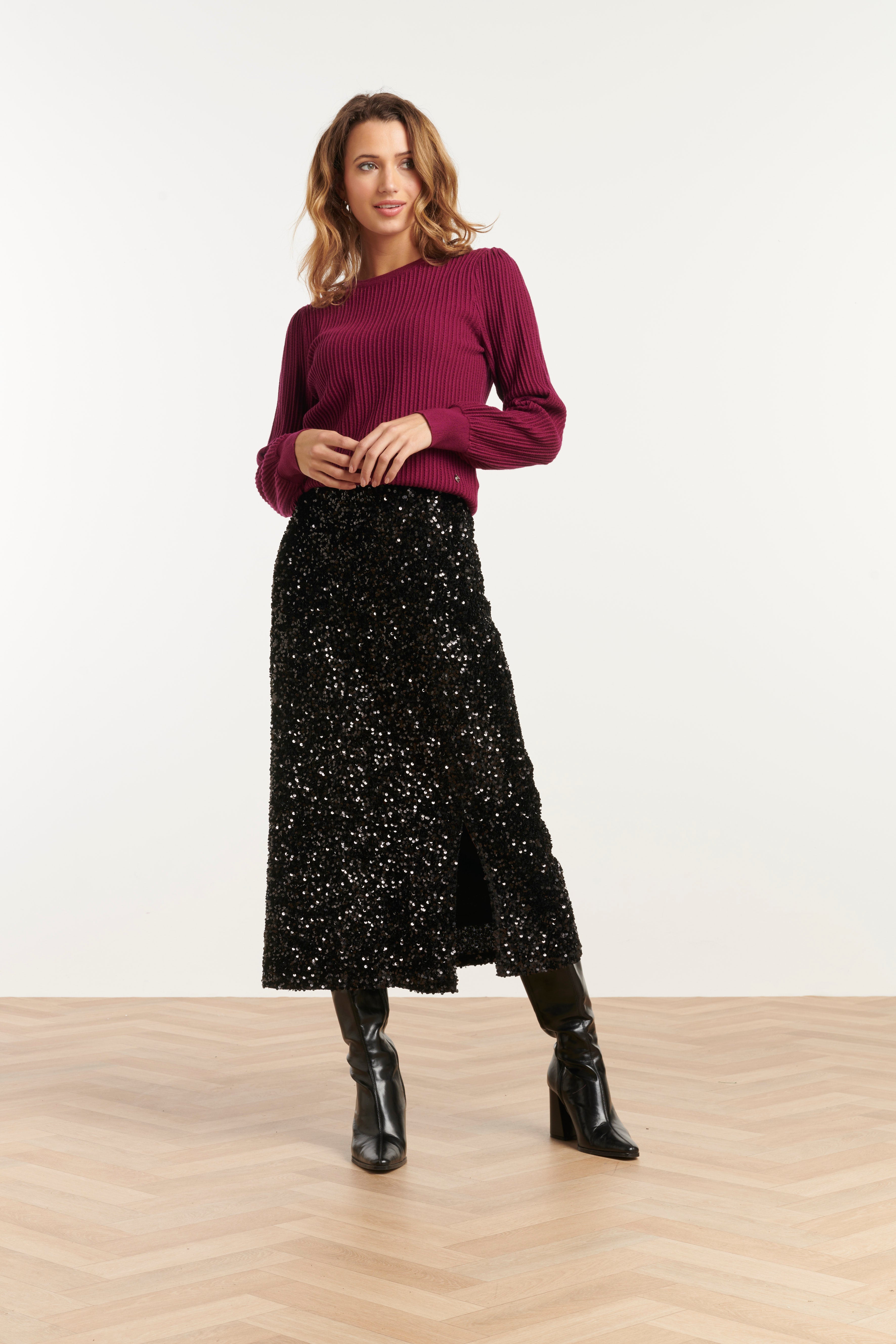 25785 – Pailletten Midi-Rok | Black