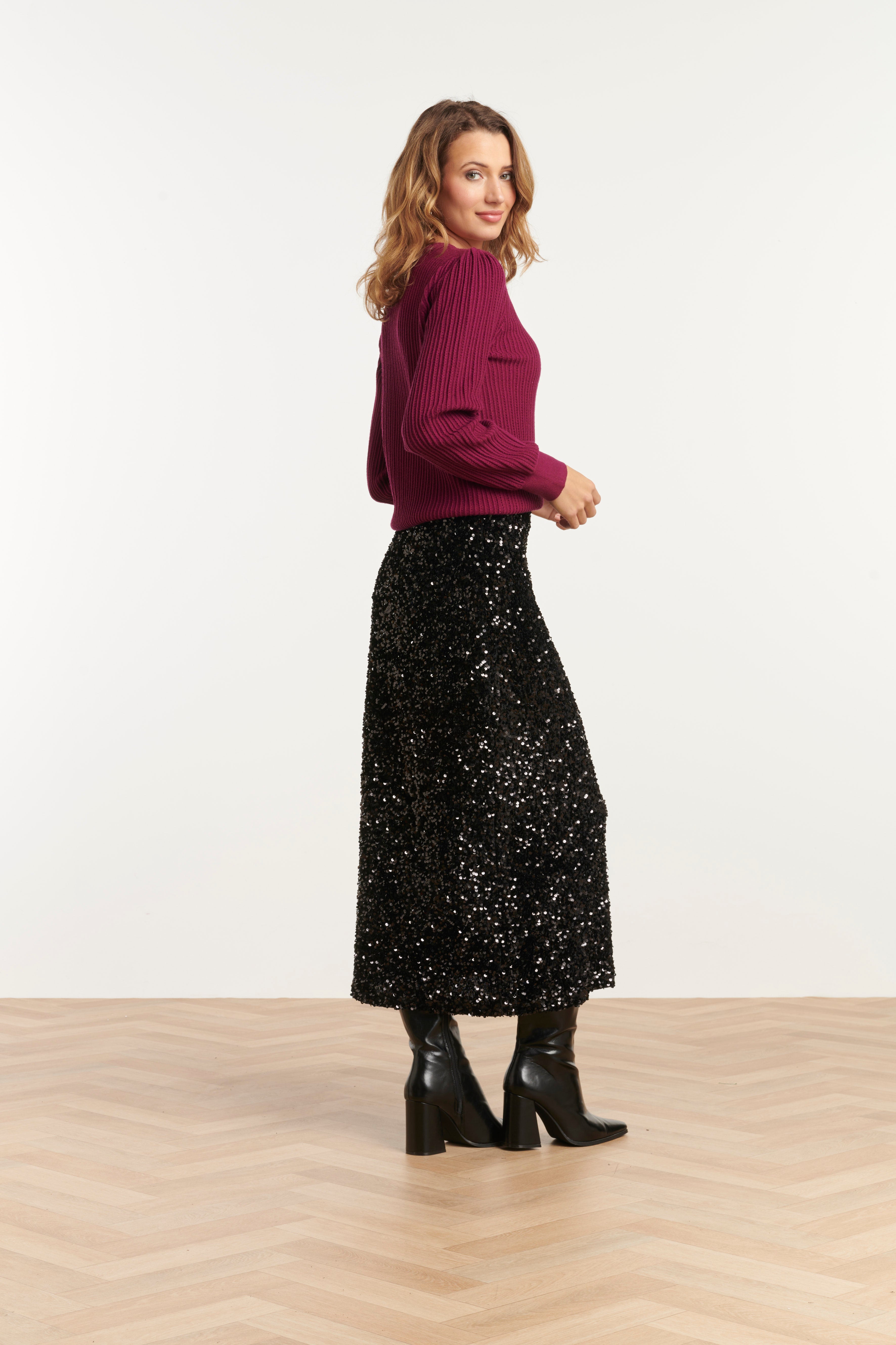 25785 – Pailletten Midi-Rok | Black