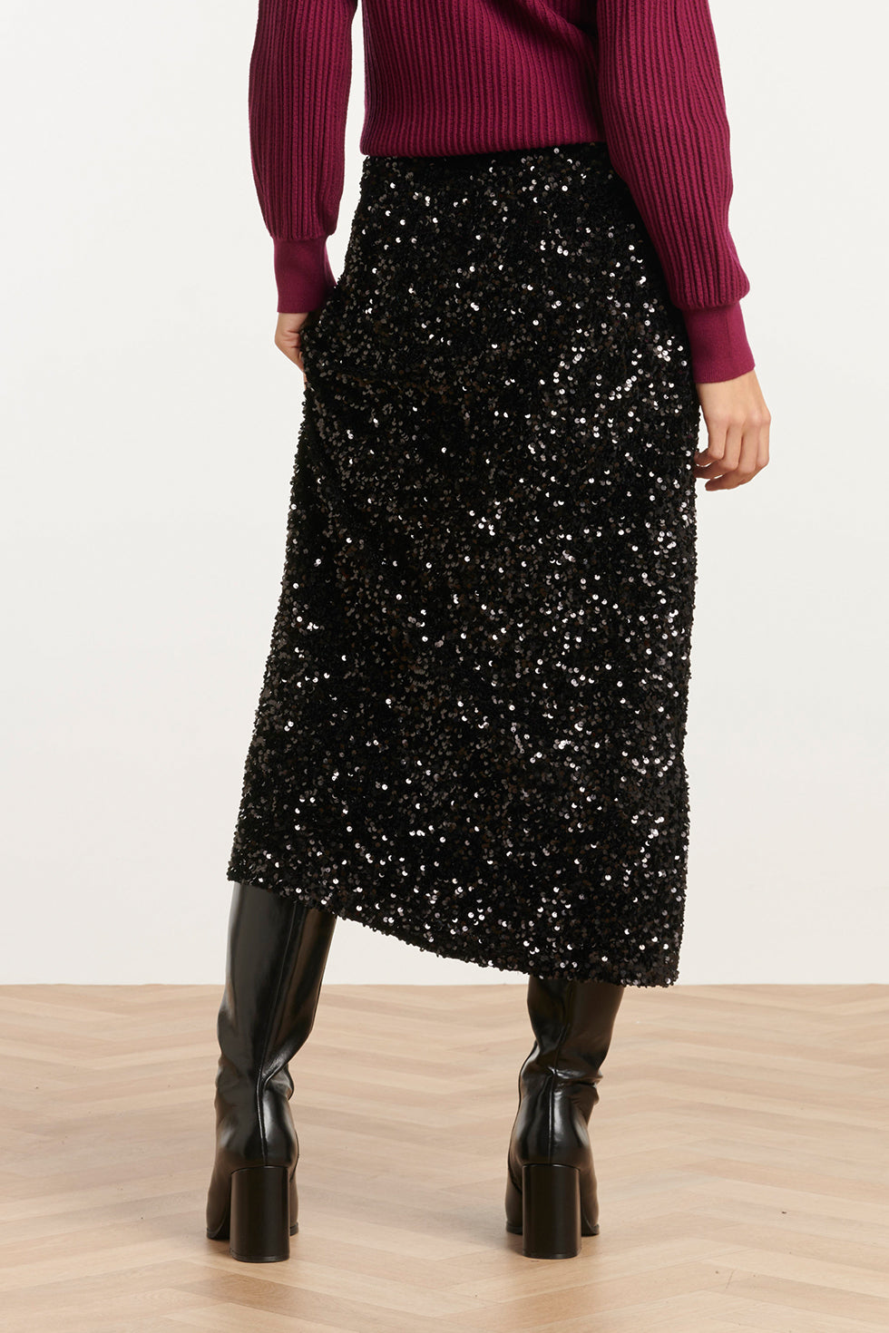 25785 – Pailletten Midi-Rok | Black