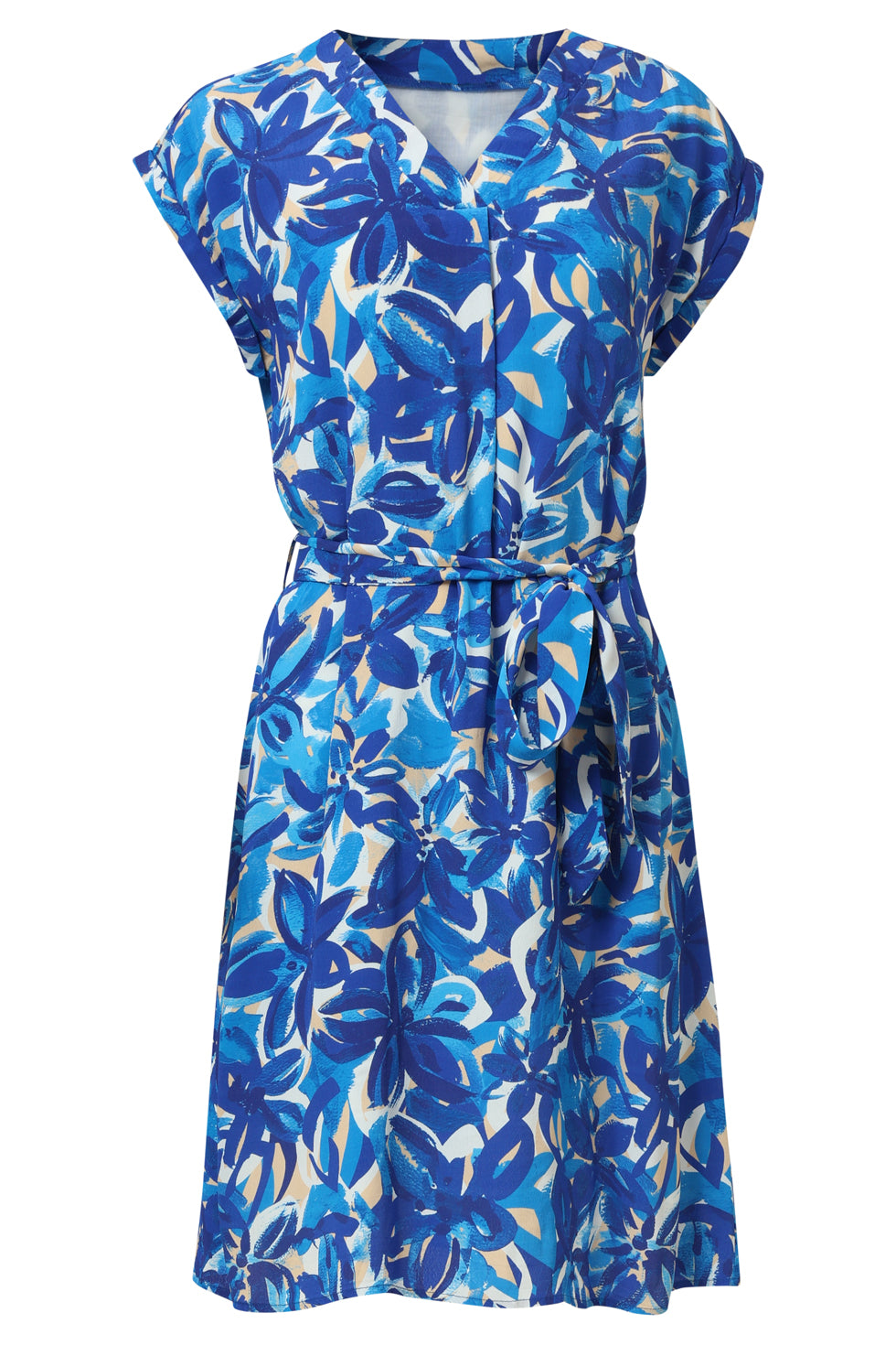 35024, Jurken | Off White-Blue