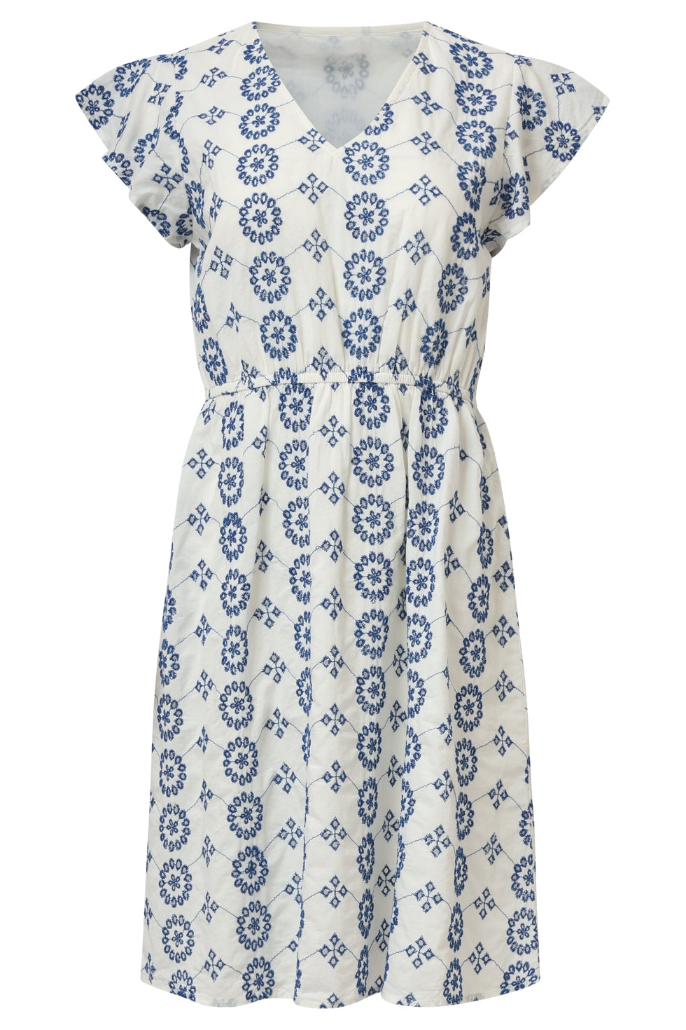 35048, Dress | Off White-Cobalt Blue